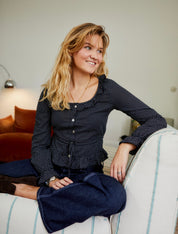 The Ines Blouse - Black Polka Dot (Long Sleeve)