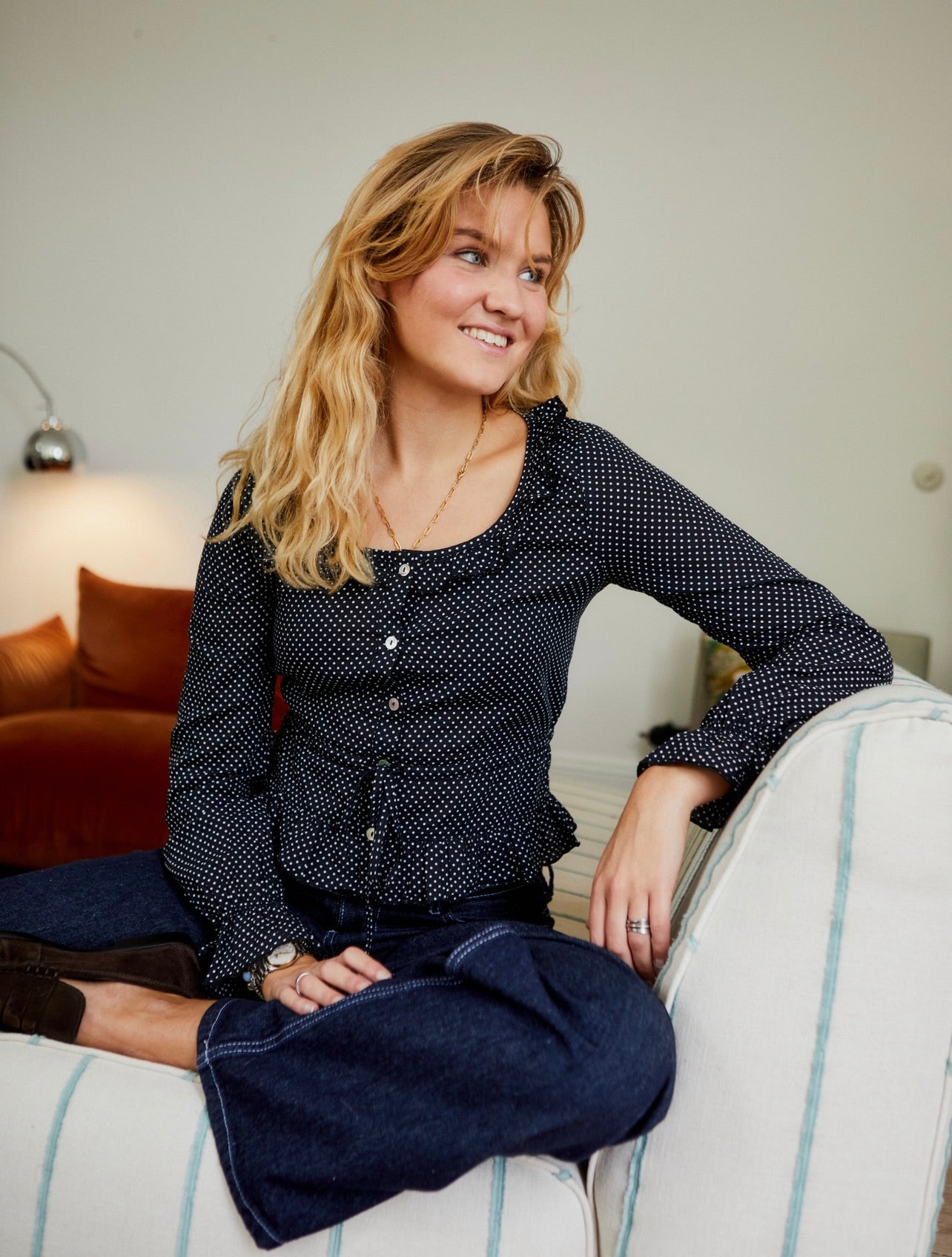 The Ines Blouse - Black Polka Dot (Long Sleeve)