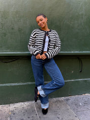 The Evie Cardigan - Black Stripe