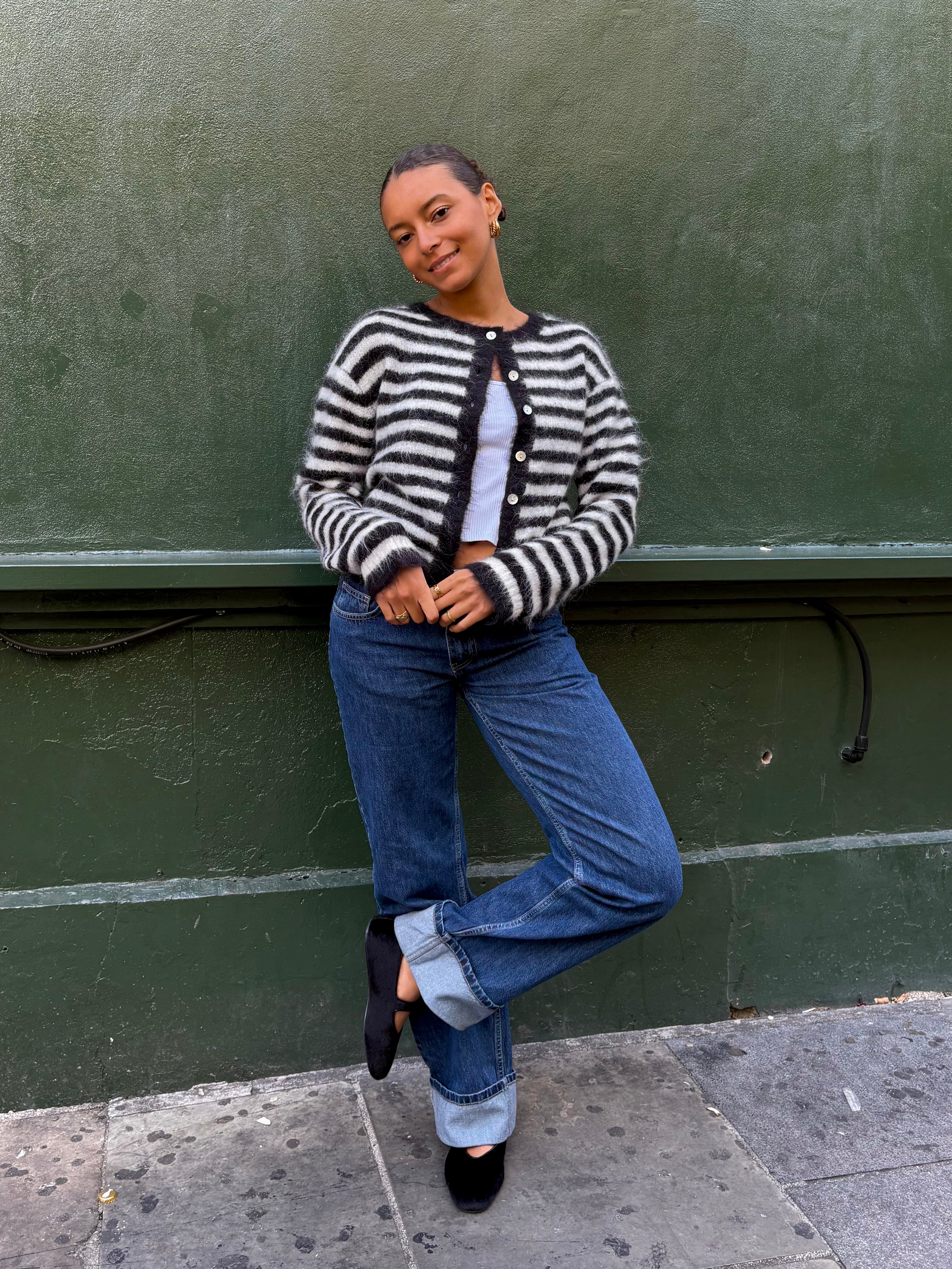 The Evie Cardigan - Black Stripe