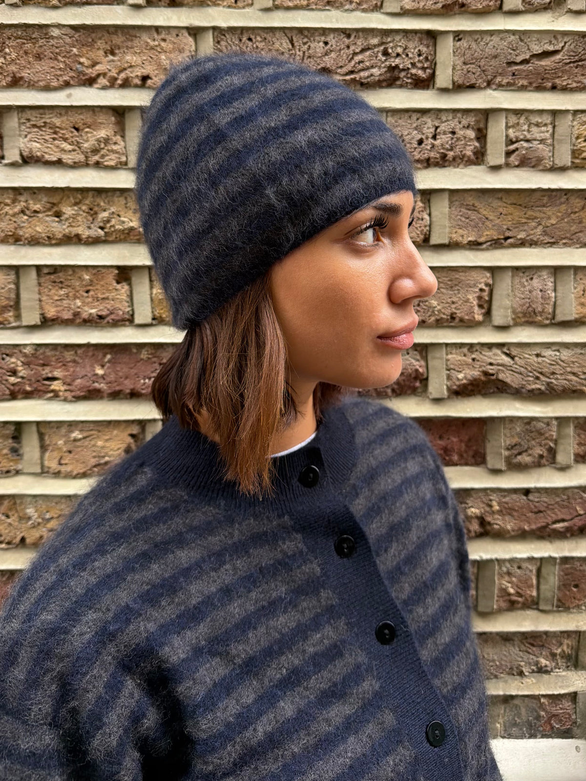 Mabel Hat - Navy & Grey Stripe