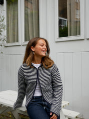 Dual Zip Hoodie - Navy & Cream Stripe