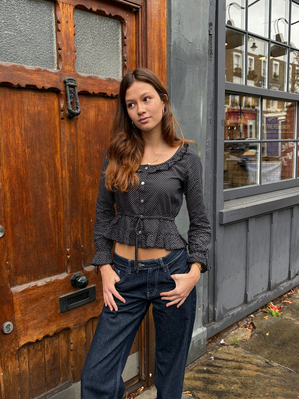 The Ines Blouse - Black Polka Dot (Long Sleeve)
