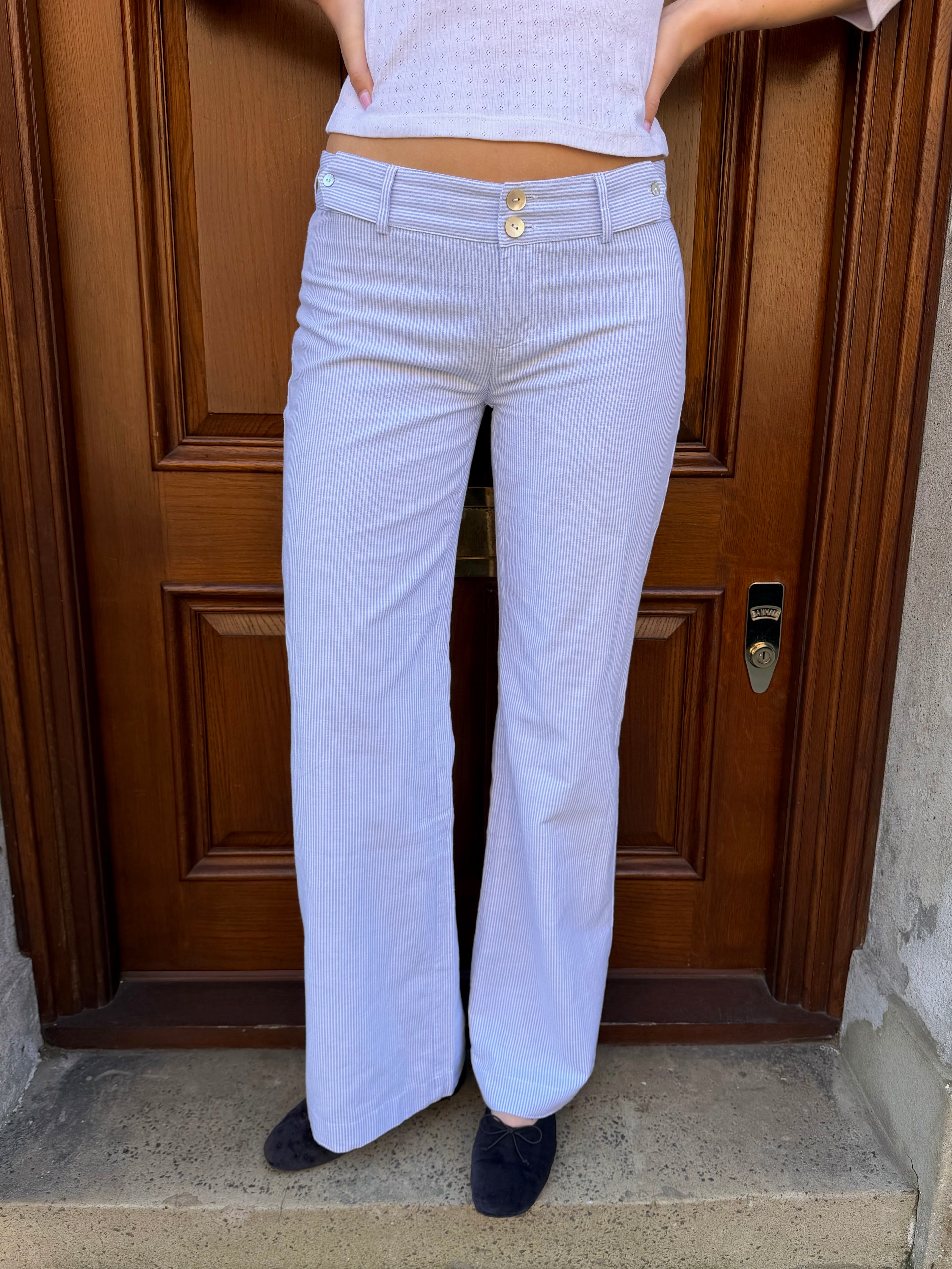 Pia Trousers - White & Blue