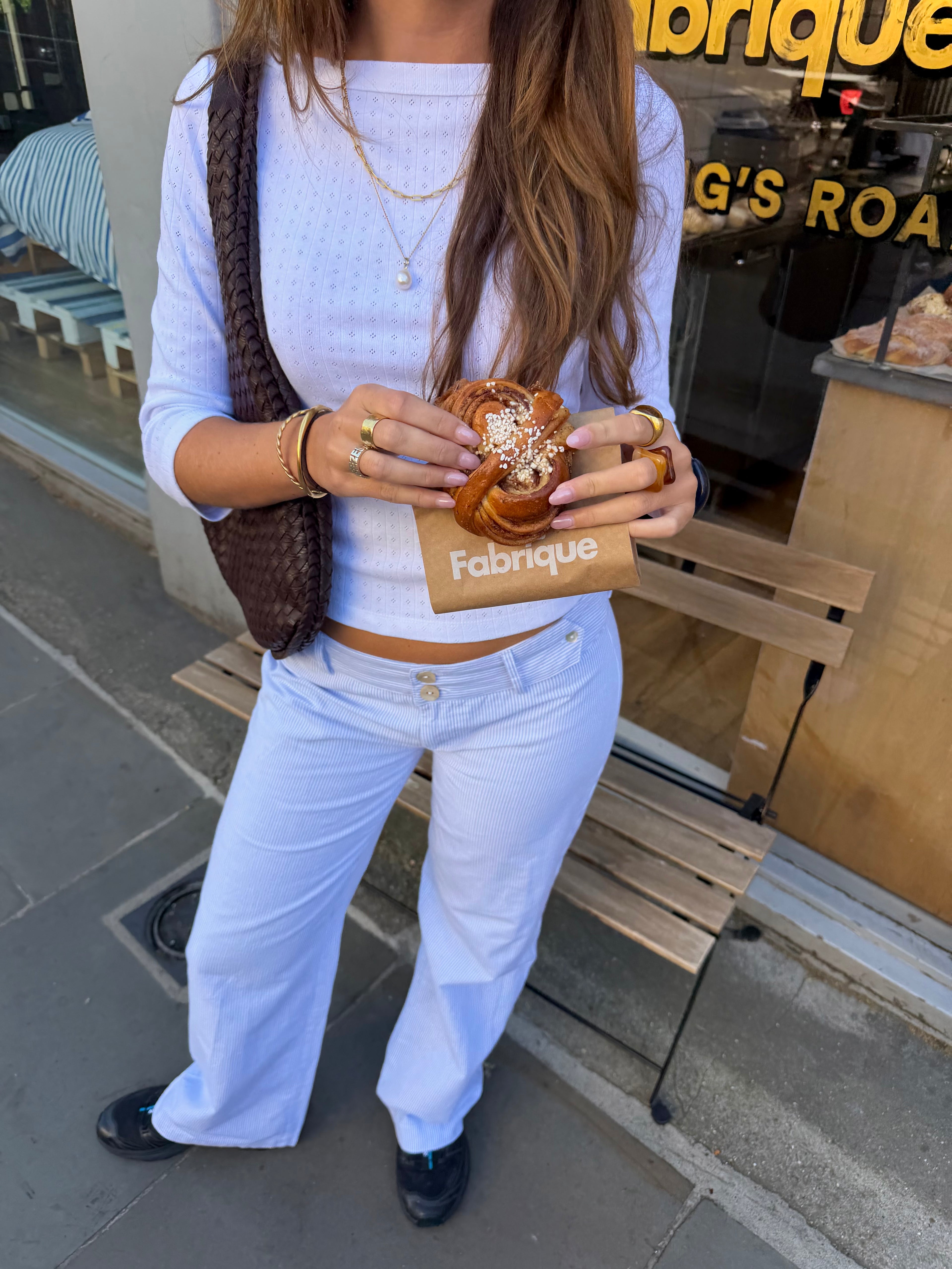Pia Trousers - White & Blue