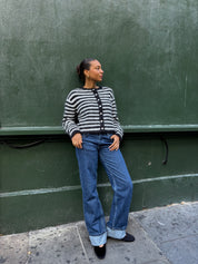 The Evie Cardigan - Black Stripe