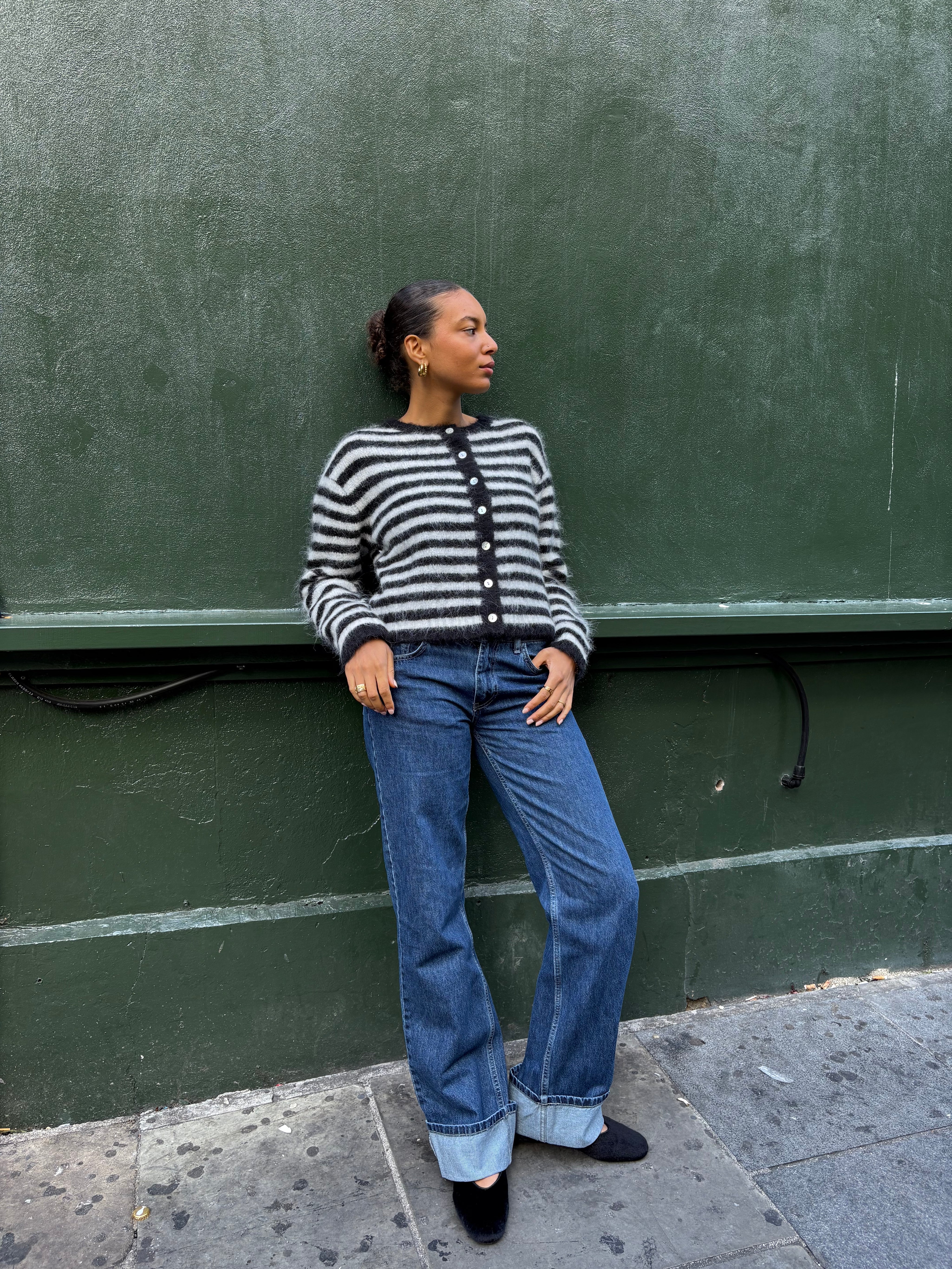 The Evie Cardigan - Black Stripe