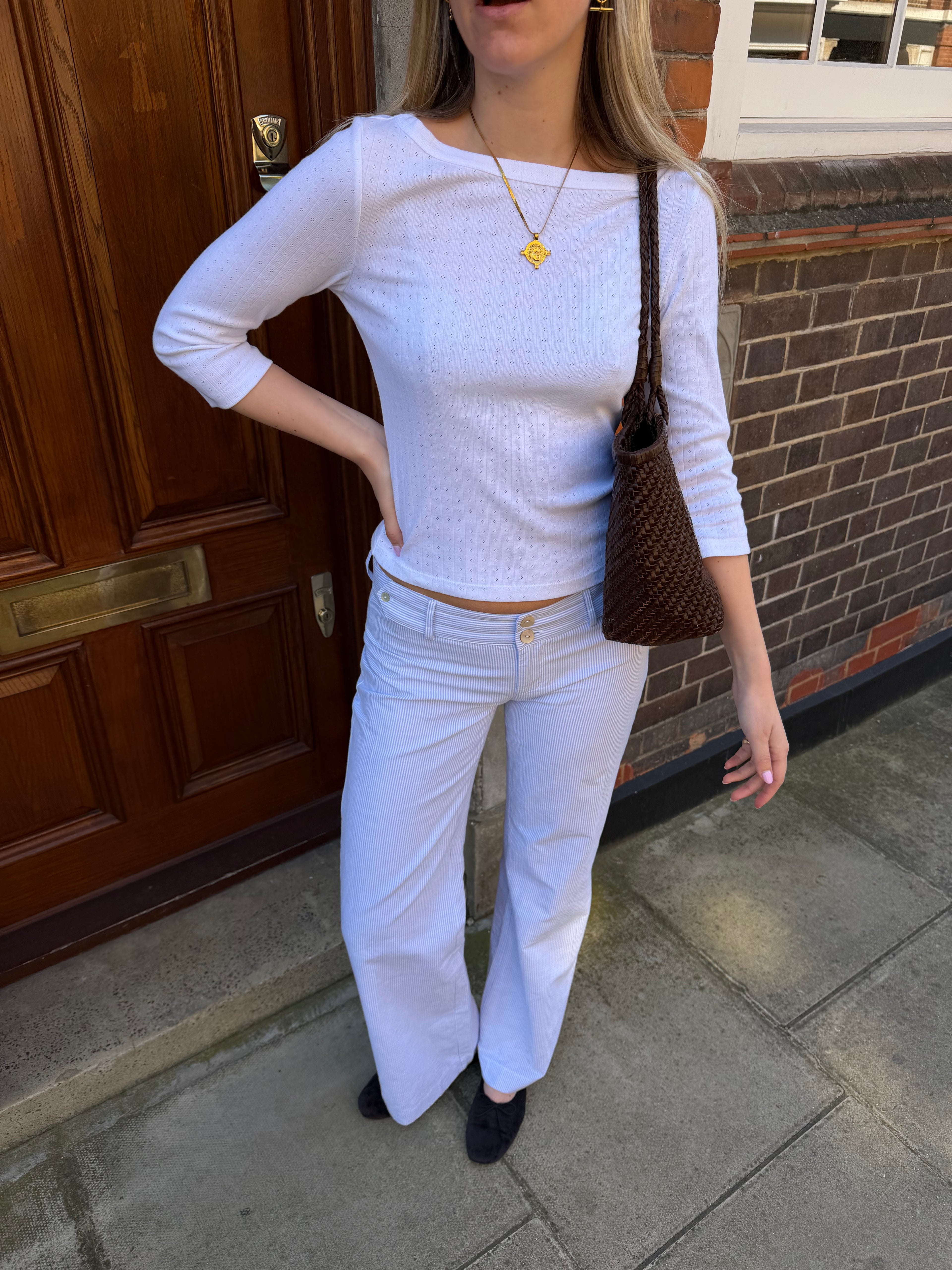 Pia Trousers - White & Blue