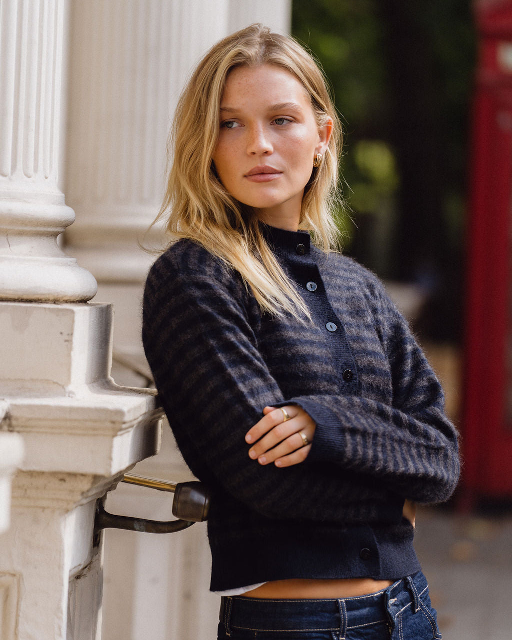 Mabel Cardigan - Navy & Grey Stripe
