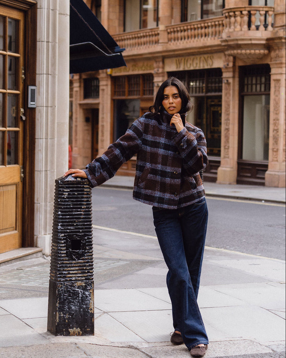 Maude Coat - Brown & Blue