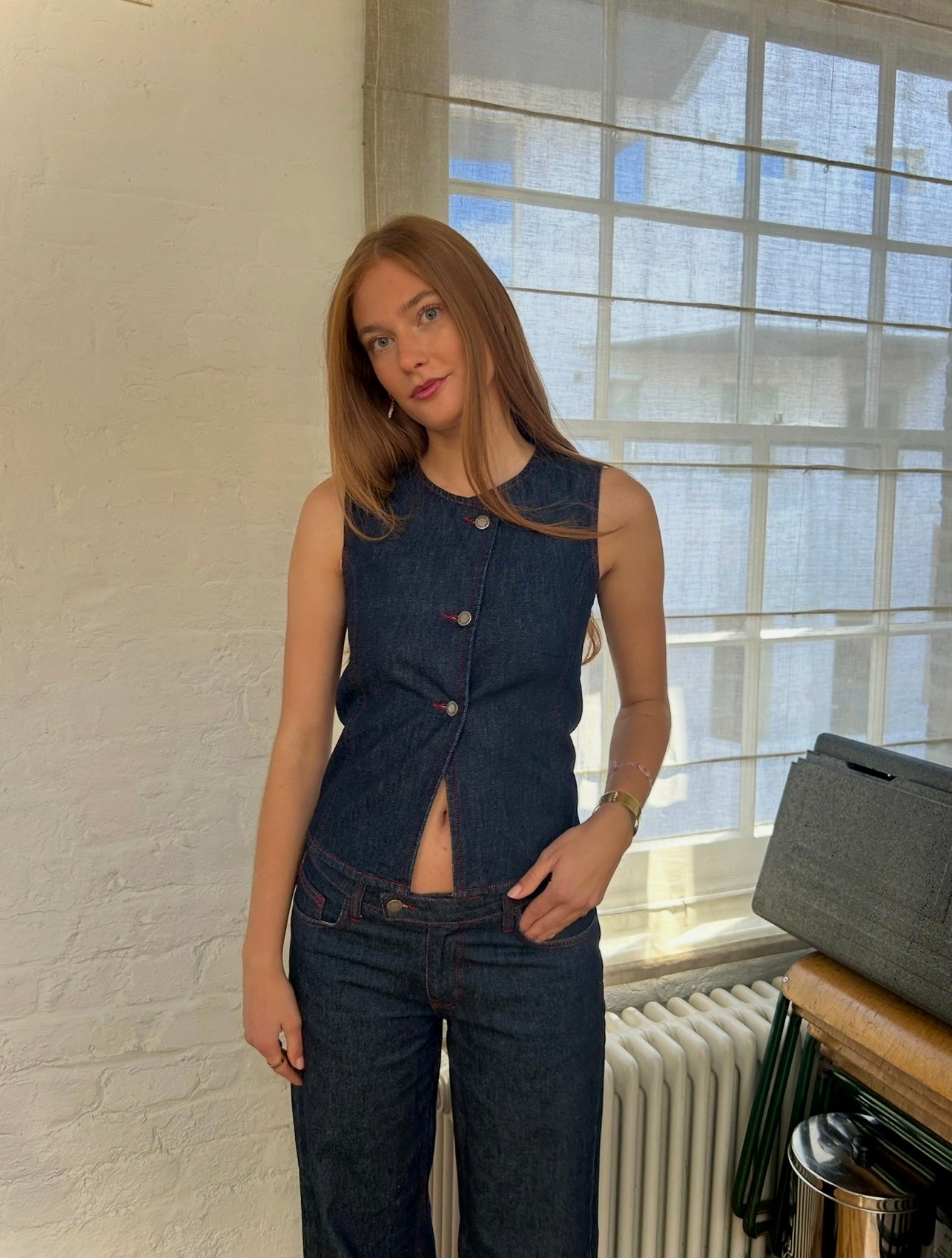 The Nina Waistcoat - Indigo & Red