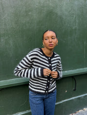 The Evie Cardigan - Black Stripe