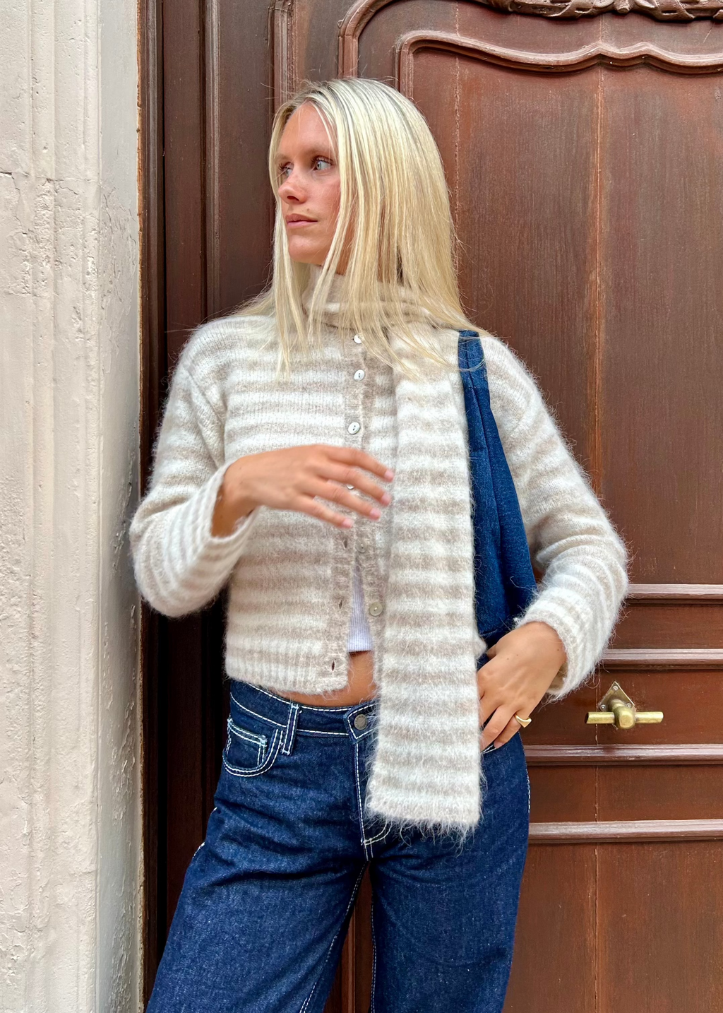 Evie Scarf - Beige Stripe