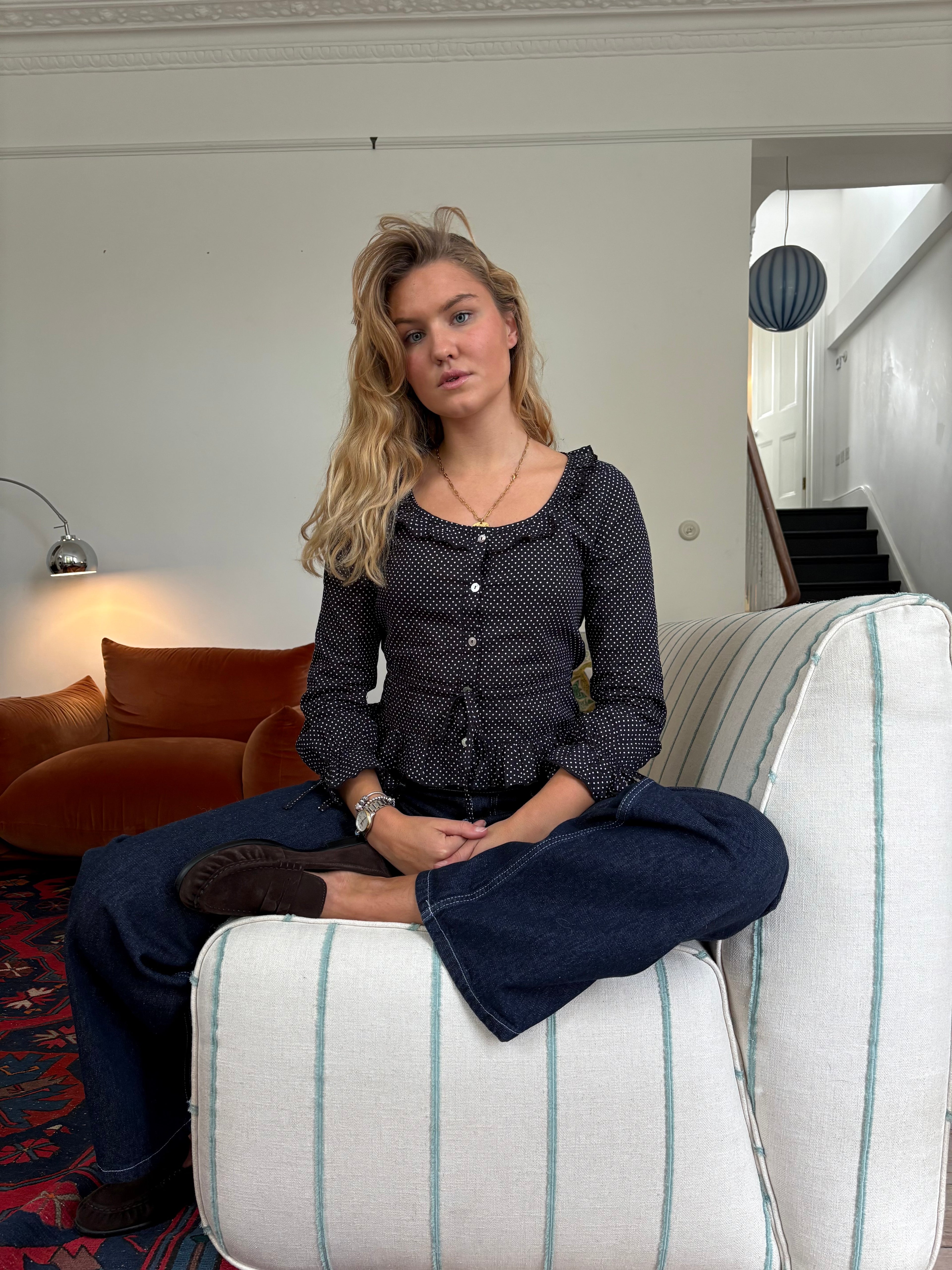 The Ines Blouse - Black Polka Dot (Long Sleeve)