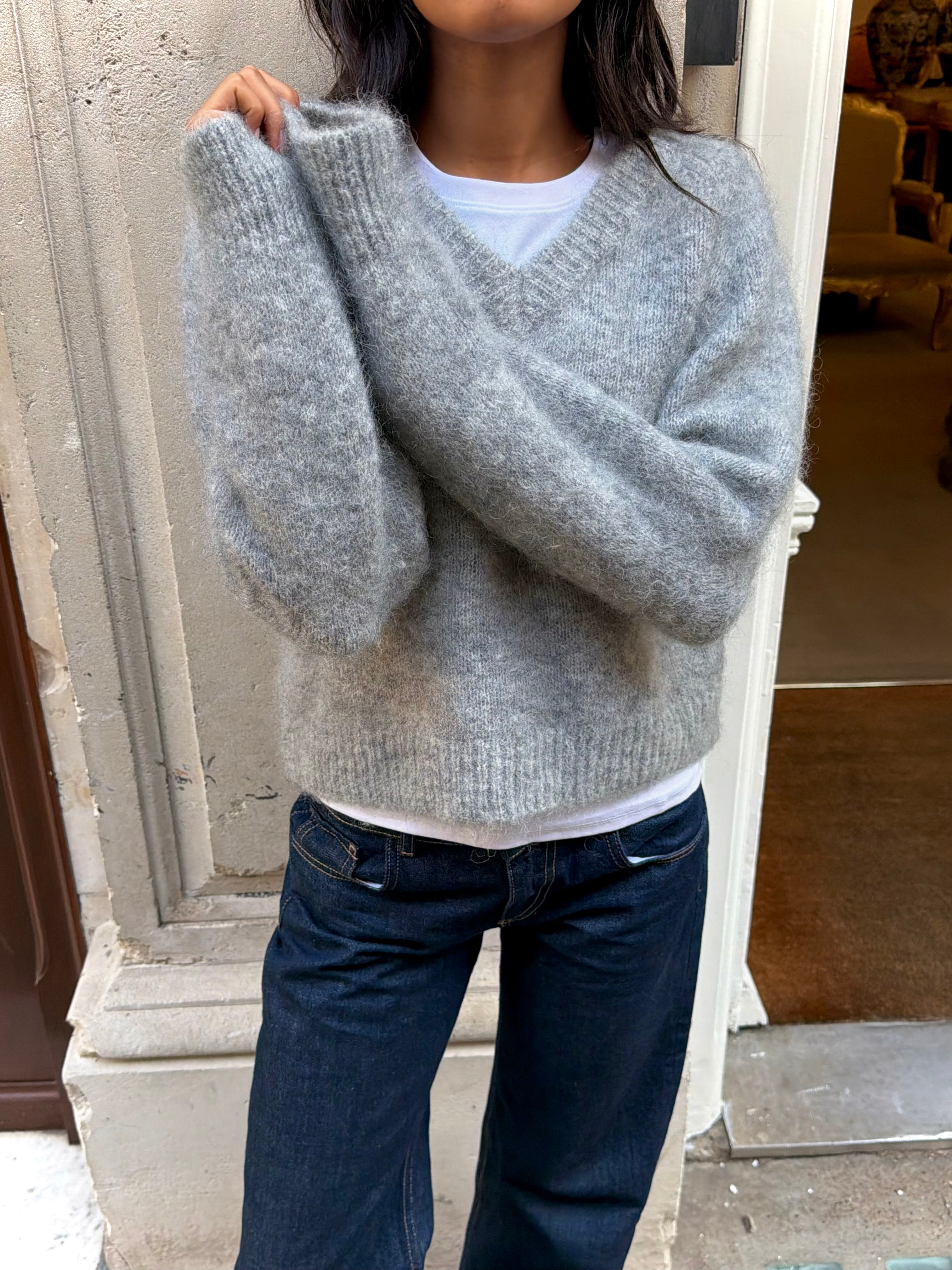 Florence V Neck Jumper - Grey