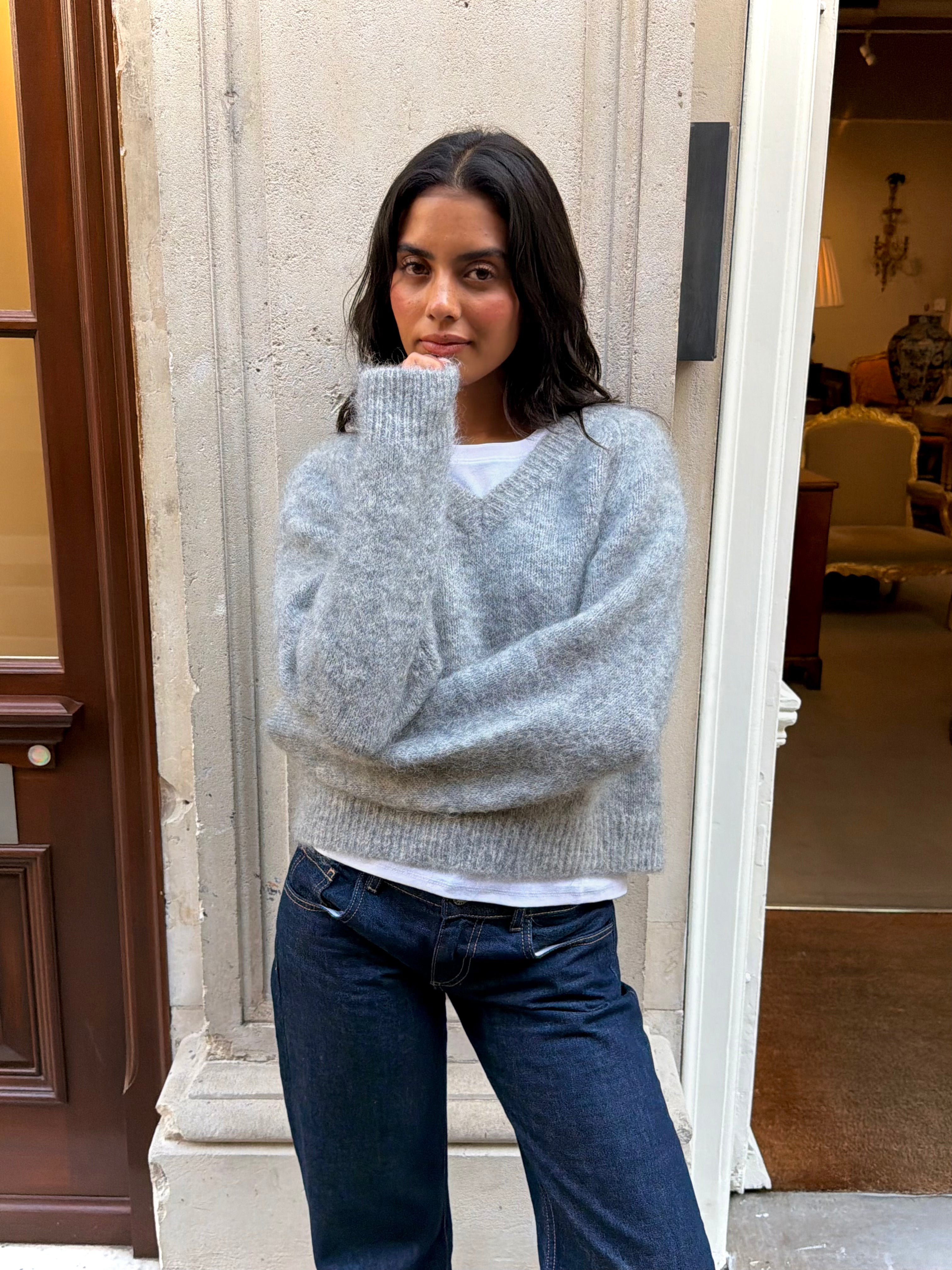 Florence V Neck Jumper - Grey