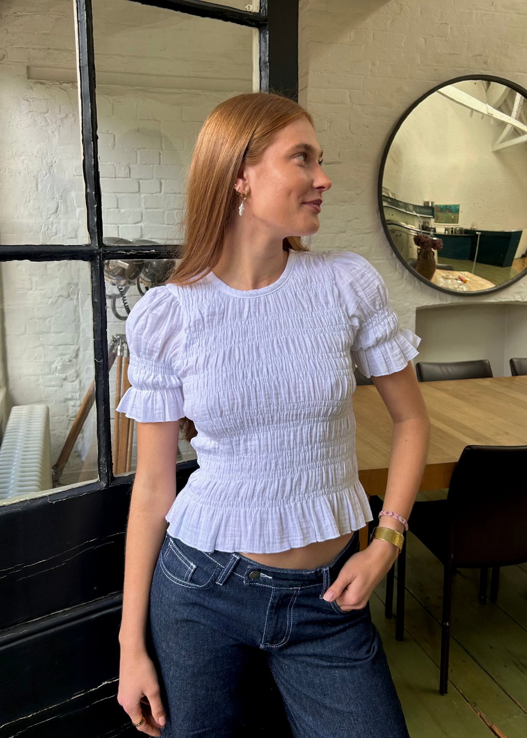 Emmie Blouse - White & Baby Blue