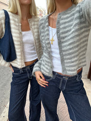 The Evie Cardigan - Beige Stripe