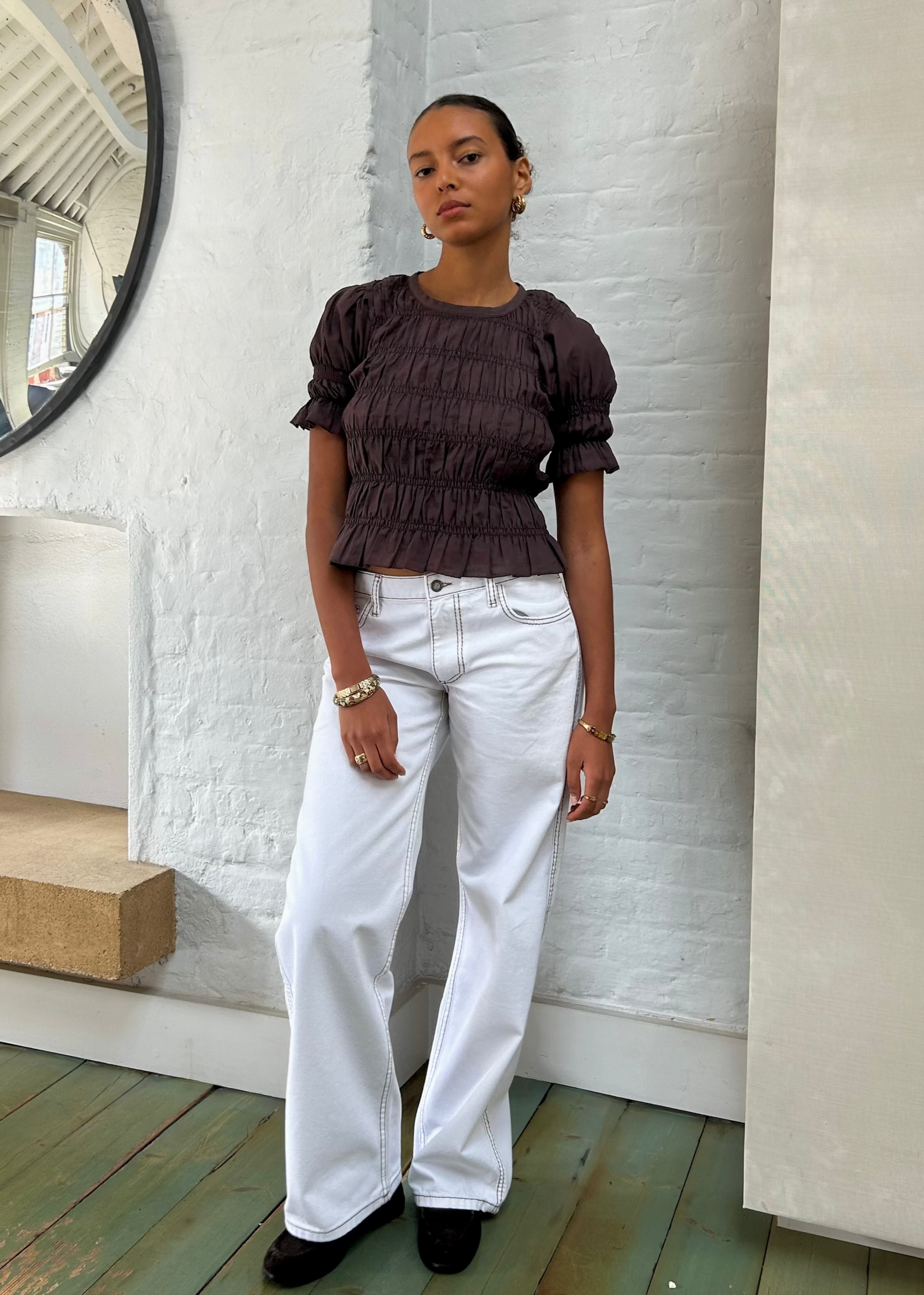 White & Brown Lila Jeans | Low Rise Wide Leg Jeans – Minka Dink London White & Brown Lila Jeans | Low Rise Wide Leg Jeans – Minka Dink London