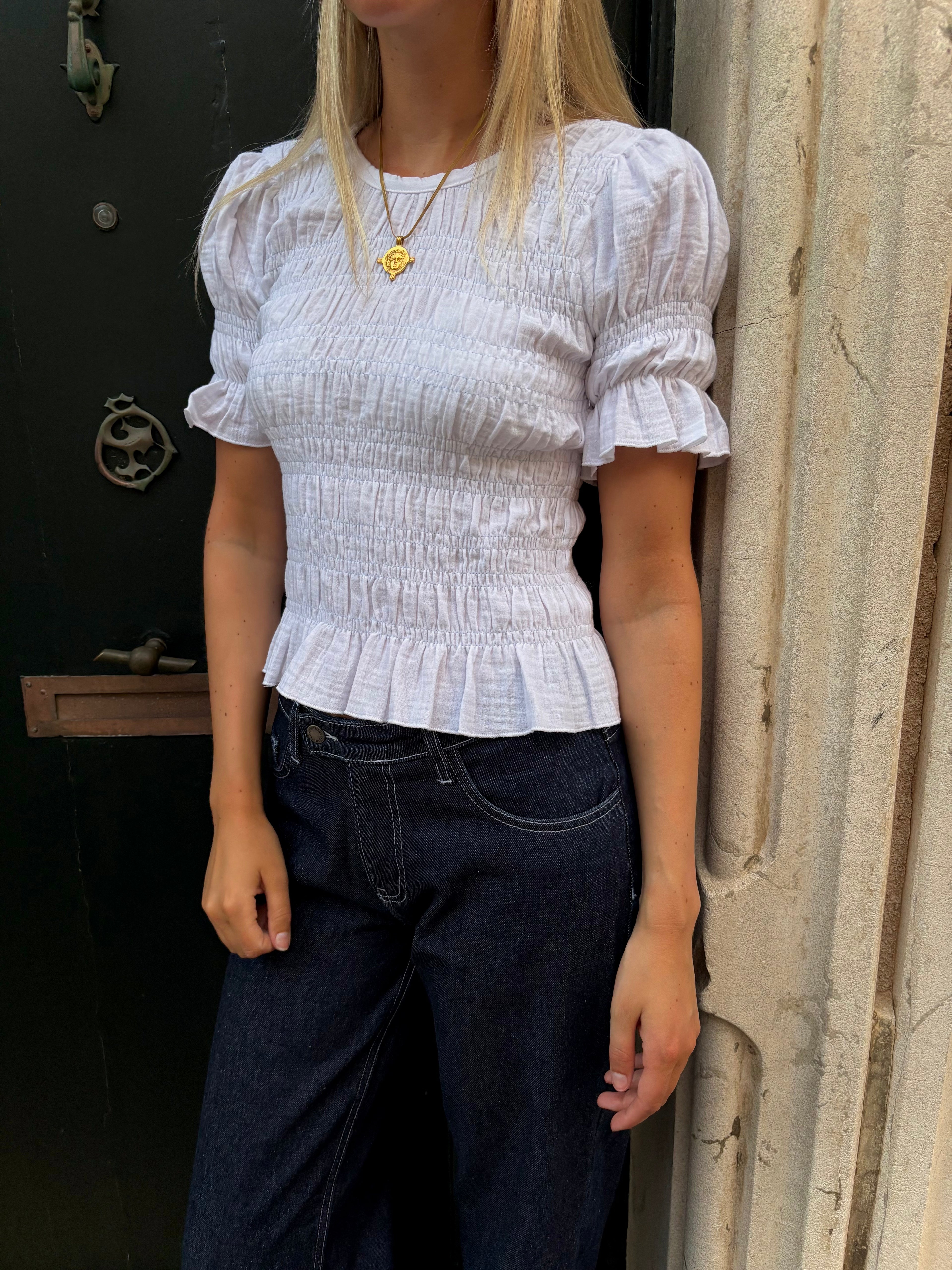 Emmie Blouse - White & Baby Blue