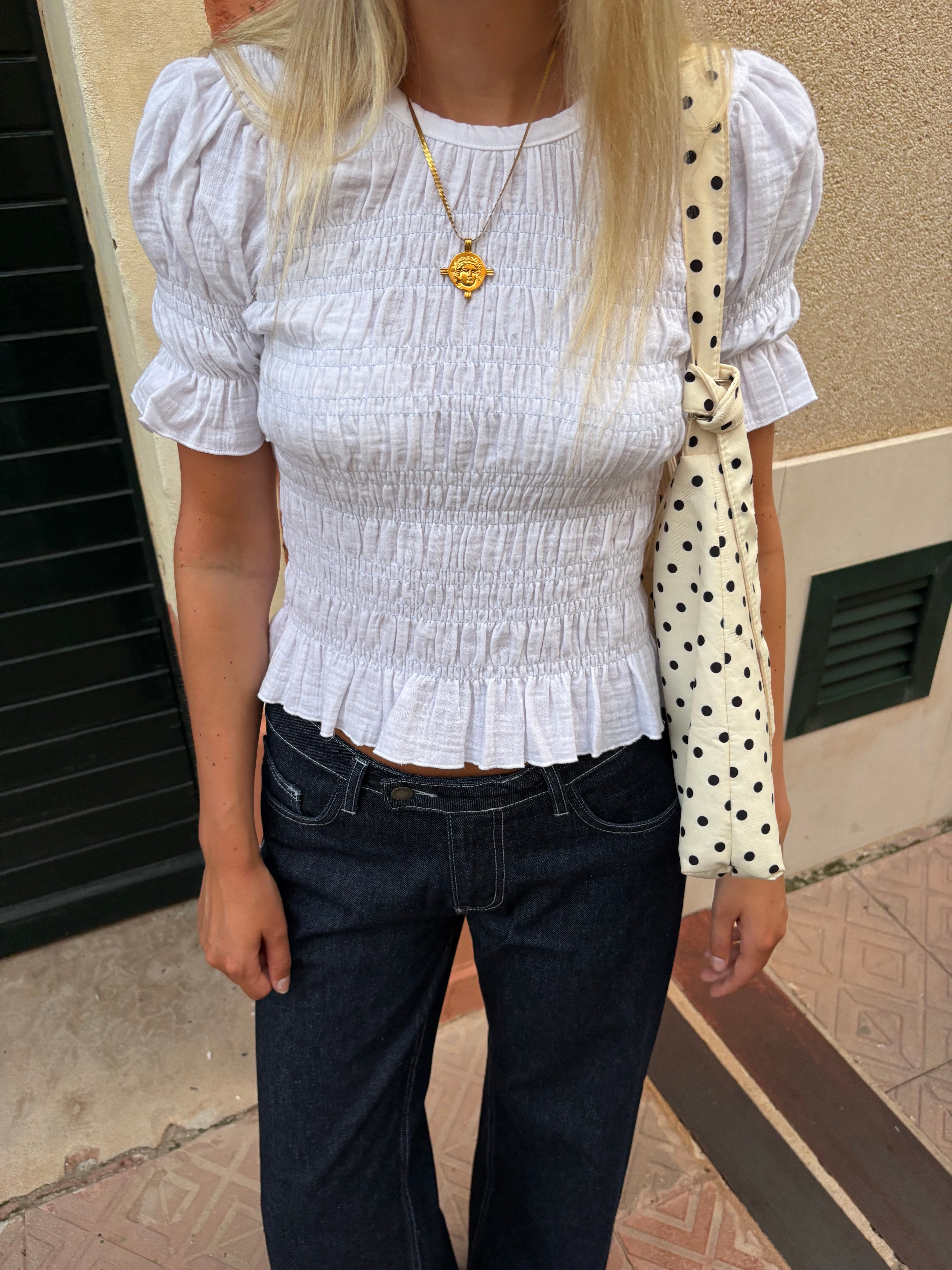 Emmie Blouse - White & Baby Blue