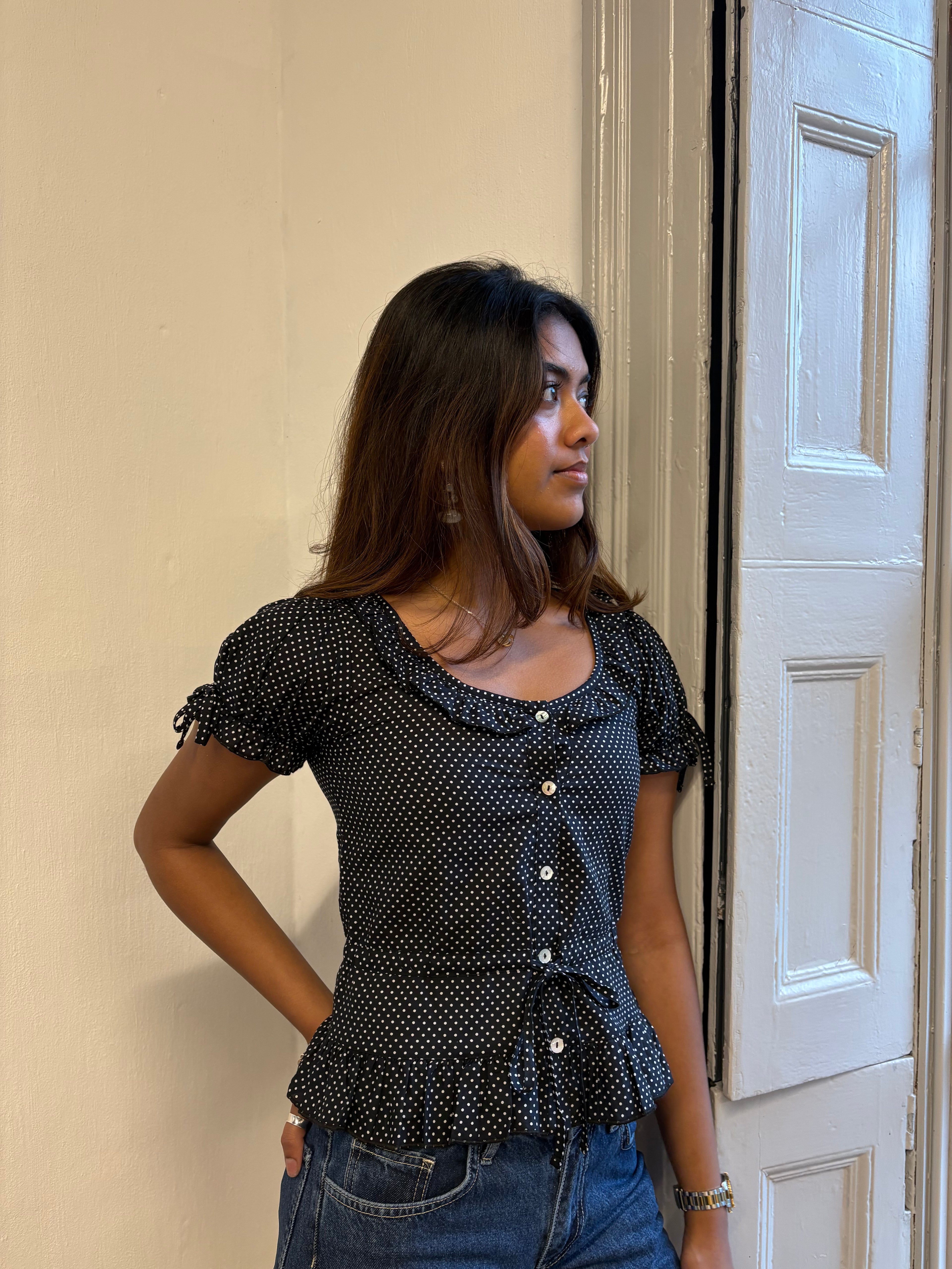 Ines Blouse - Black Polka Dot (Short Sleeve)