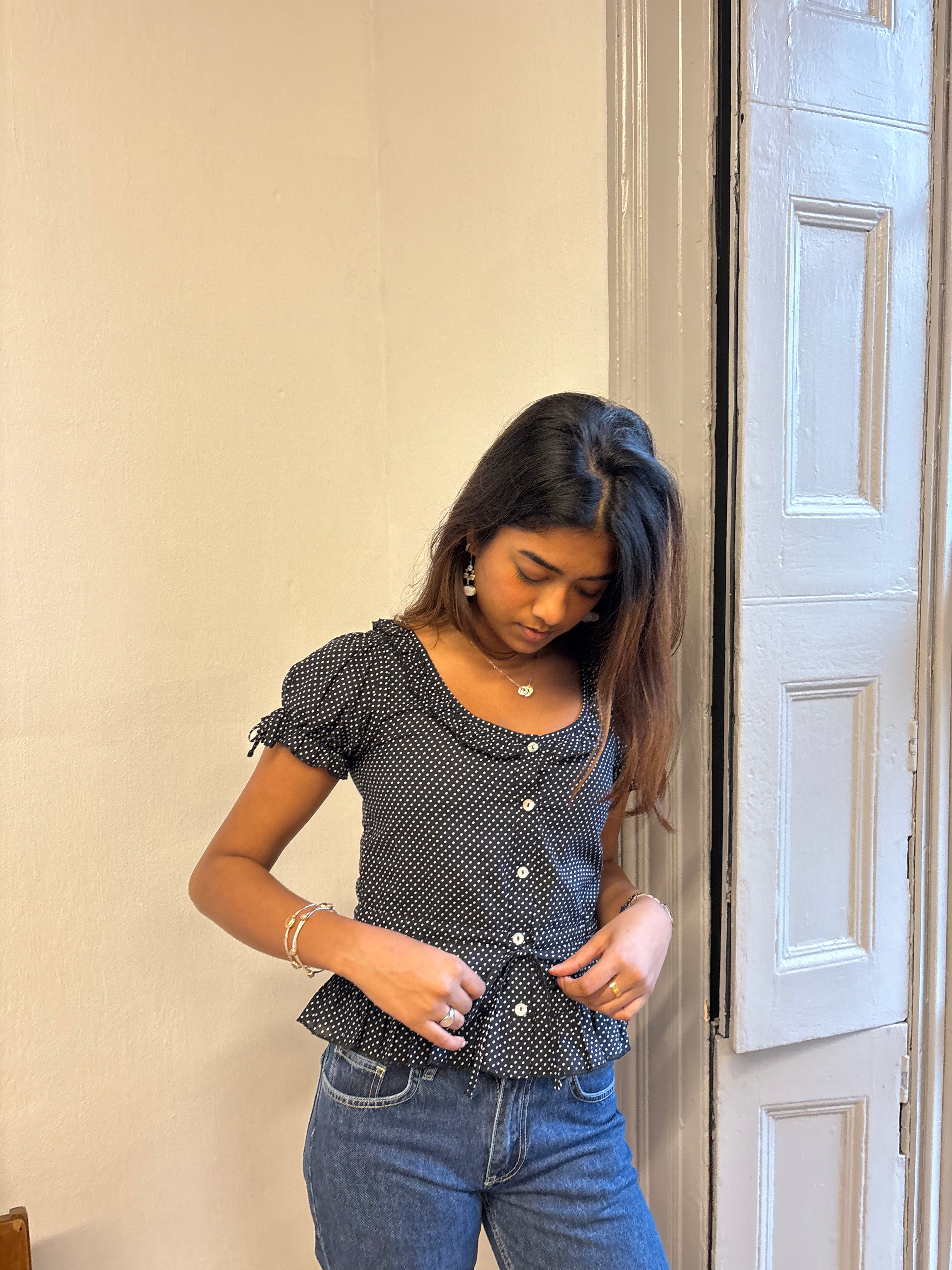 Black Polka Dot Ines Blouse | Frilled Blouse – Minka Dink London Black Polka Dot Ines Blouse | Frilled Blouse – Minka Dink London