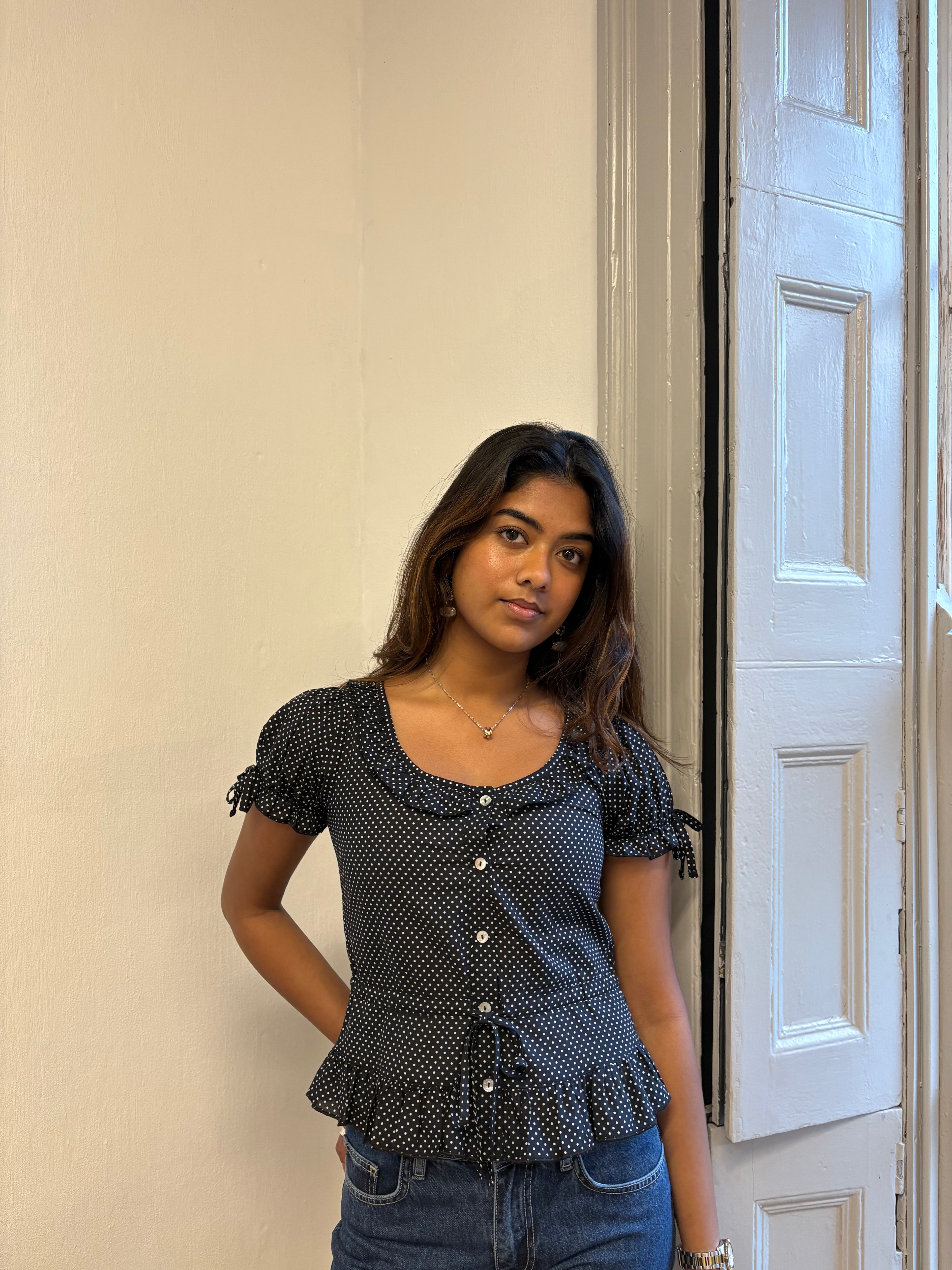 Ines Blouse - Black Polka Dot (Short Sleeve)