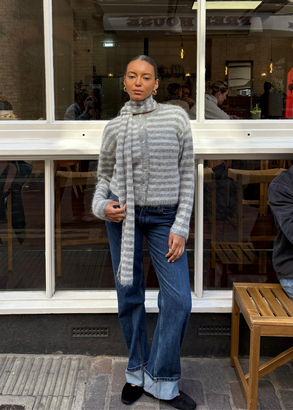 Evie Cardigan - Grey Stripe