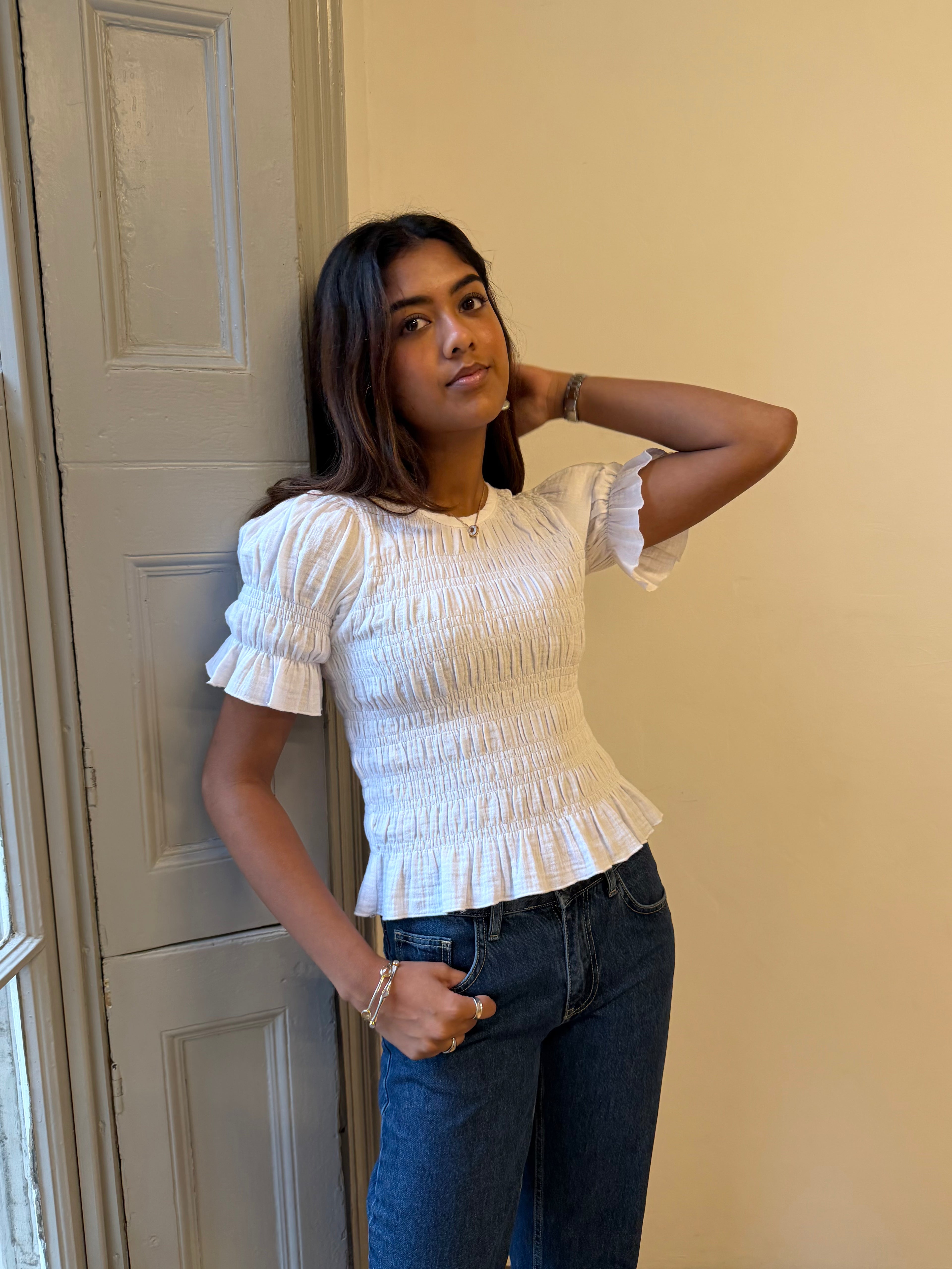 Emmie Blouse - White & Baby Blue