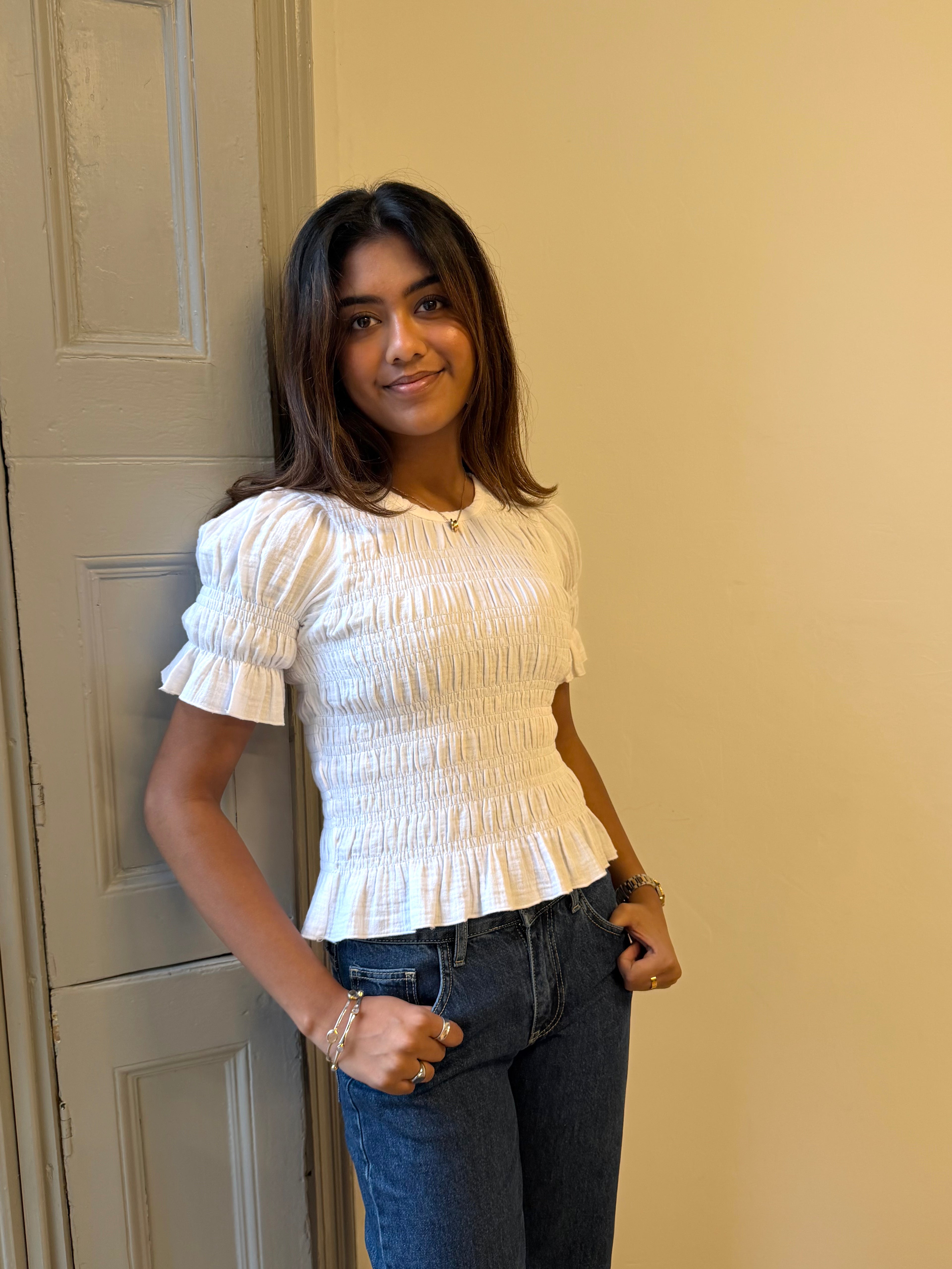 Emmie Blouse - White & Baby Blue