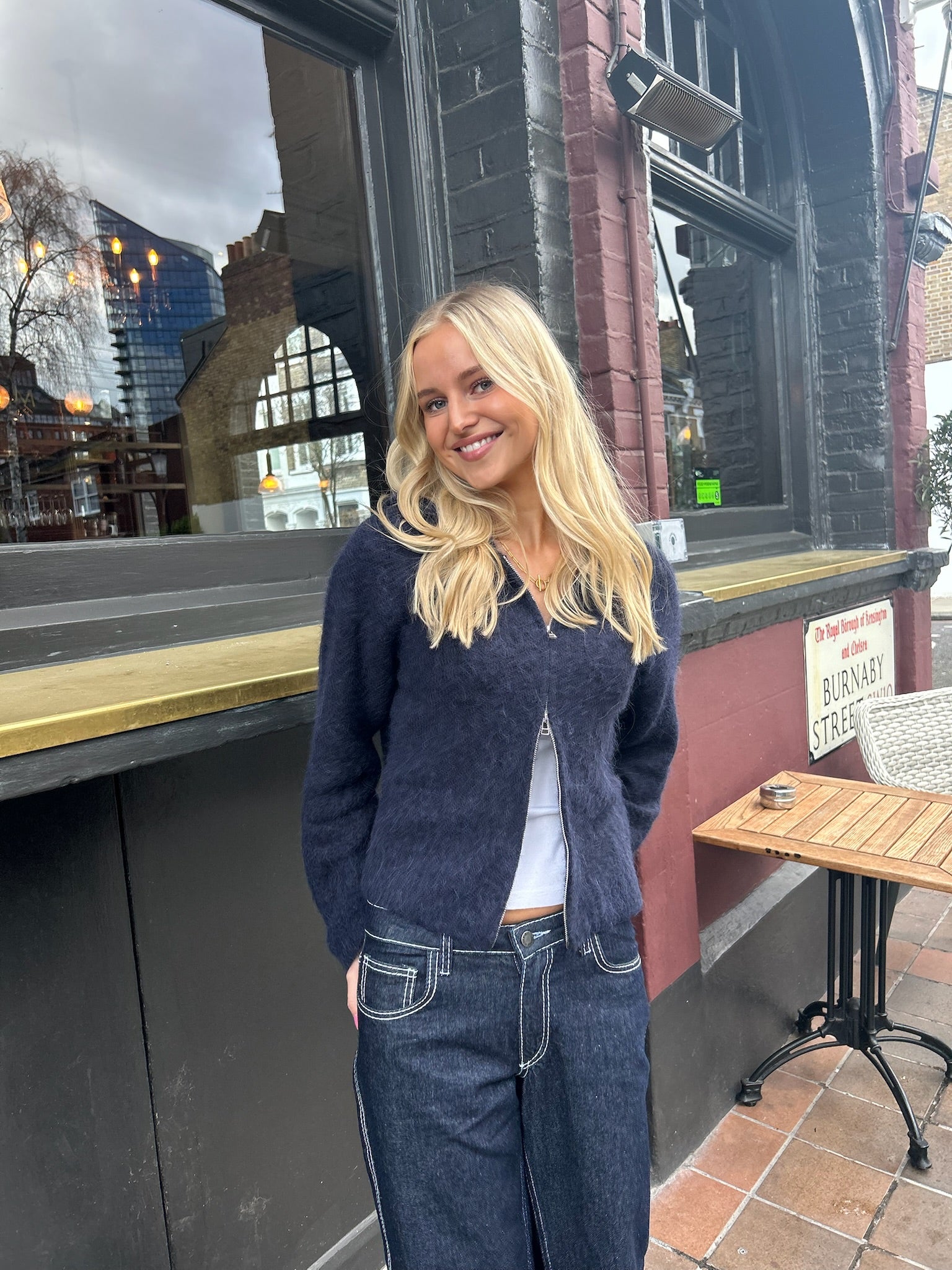 Navy Dual Zip Hoodie | Knitwear – Minka Dink London