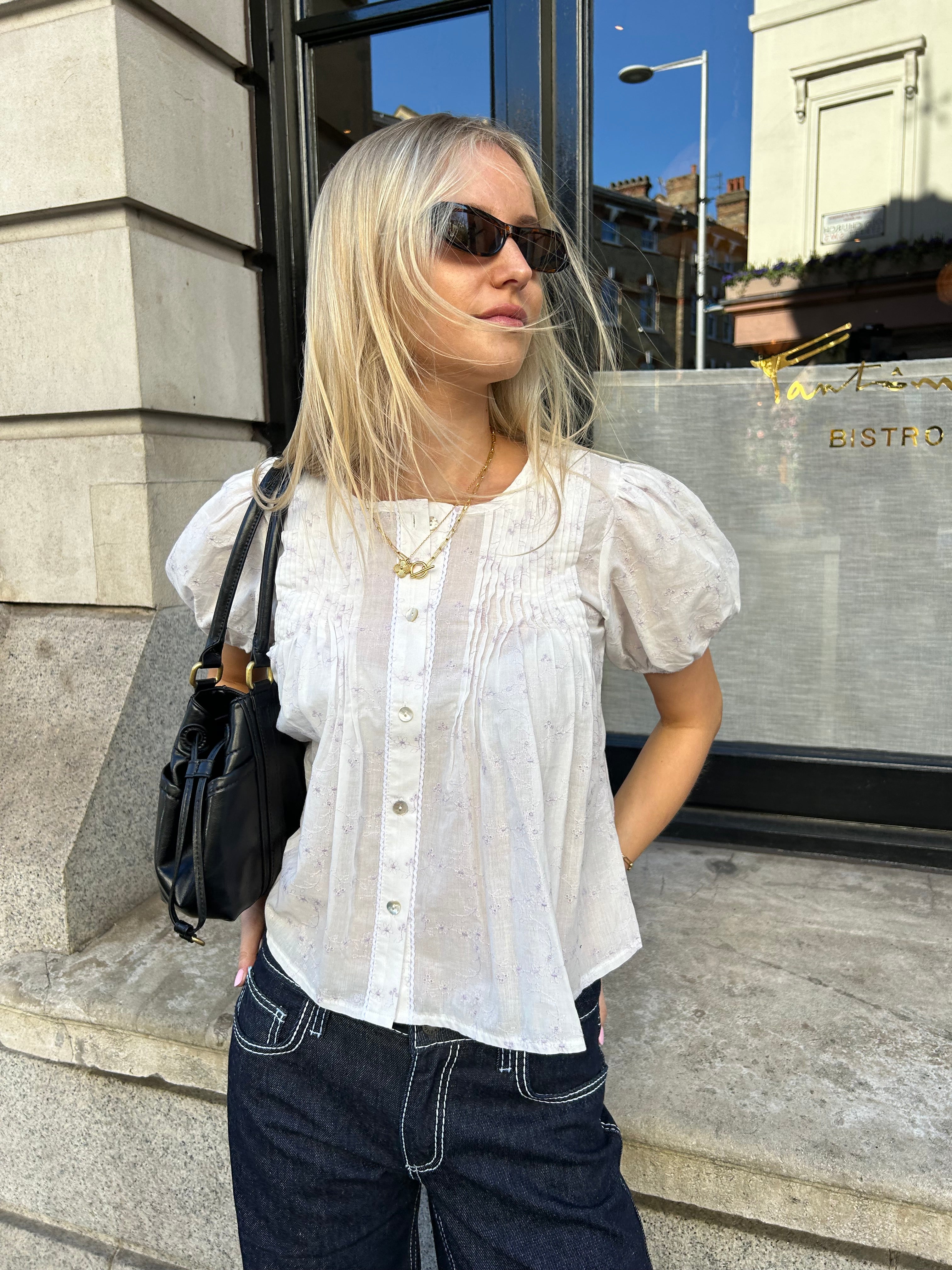 The Poppy Blouse - White & Lilac