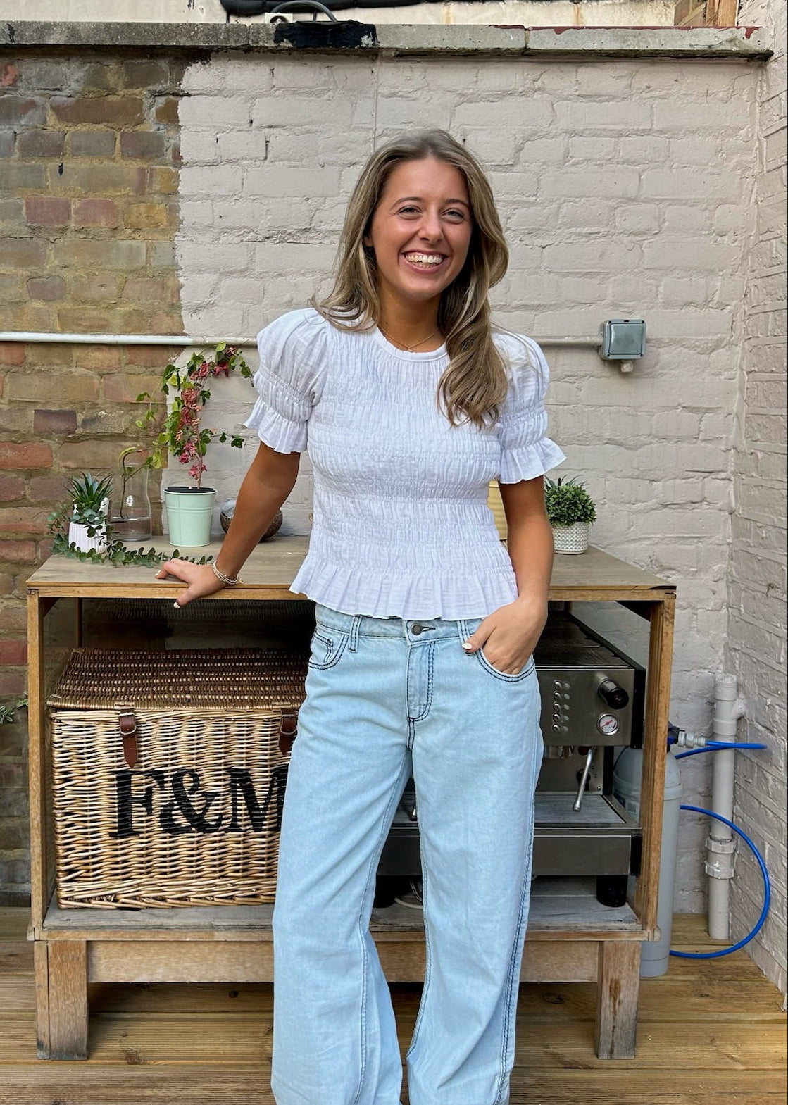 Emmie Blouse - White & Baby Blue