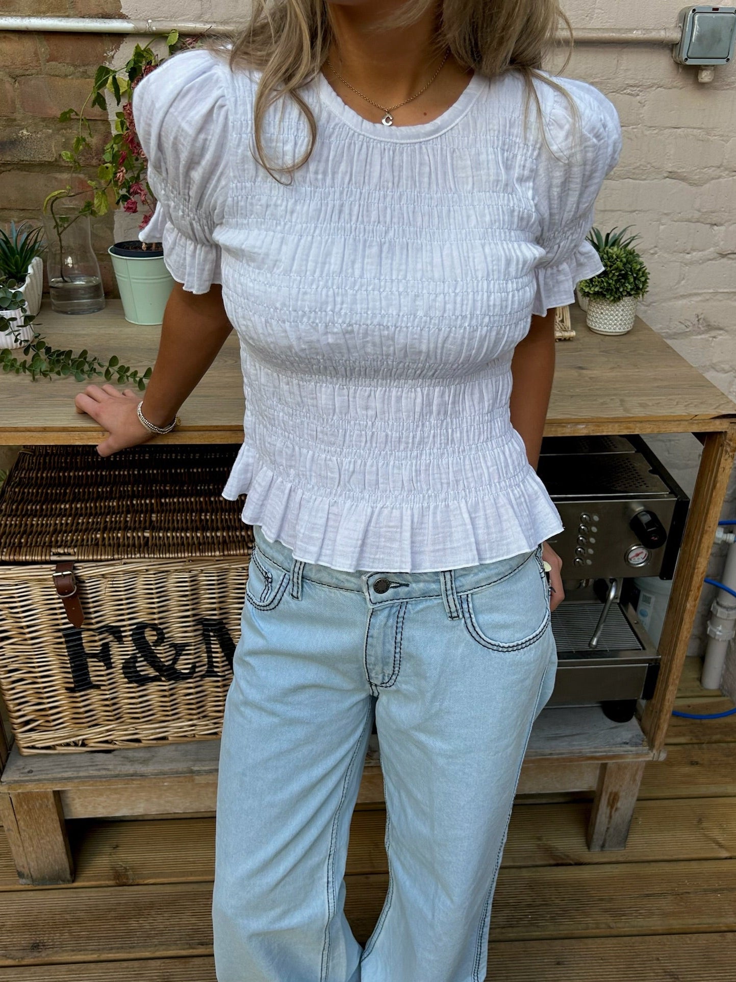 Emmie Blouse - White & Baby Blue