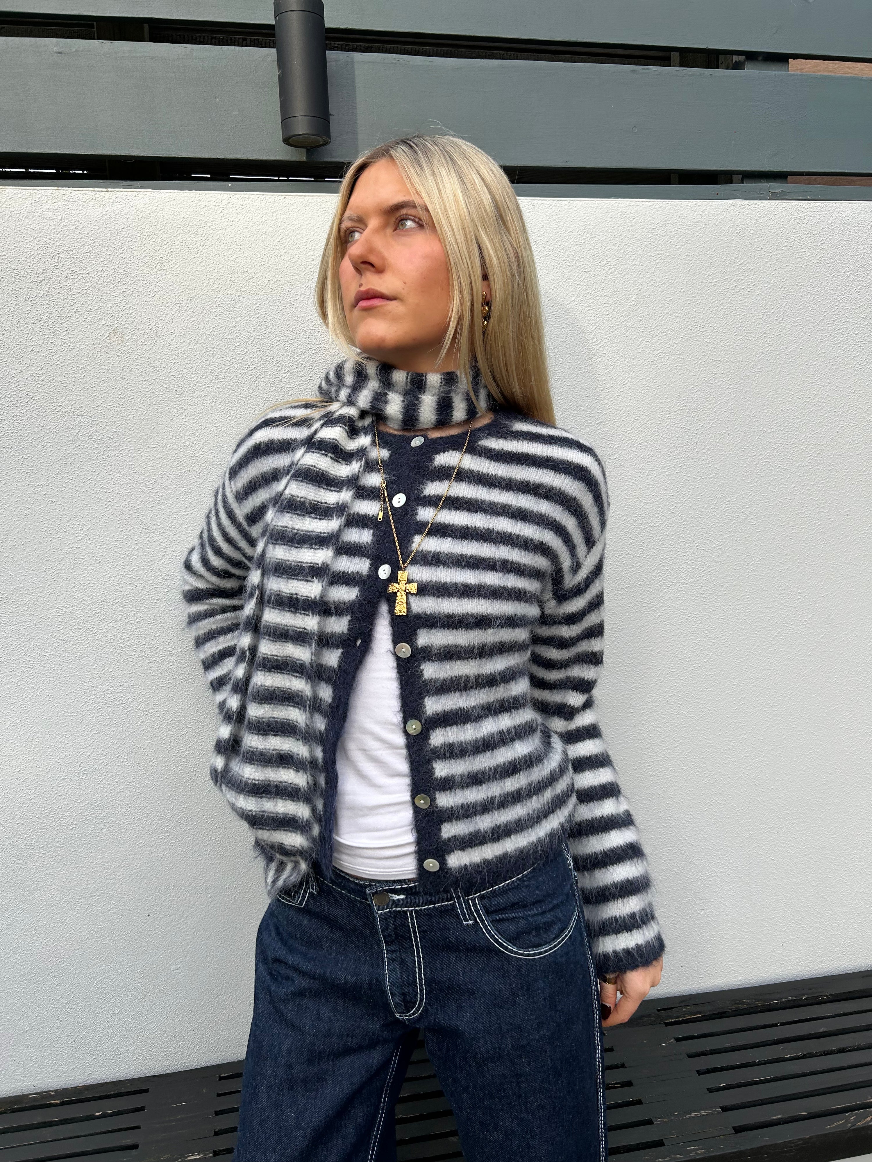 The Evie Cardigan - Navy Stripe