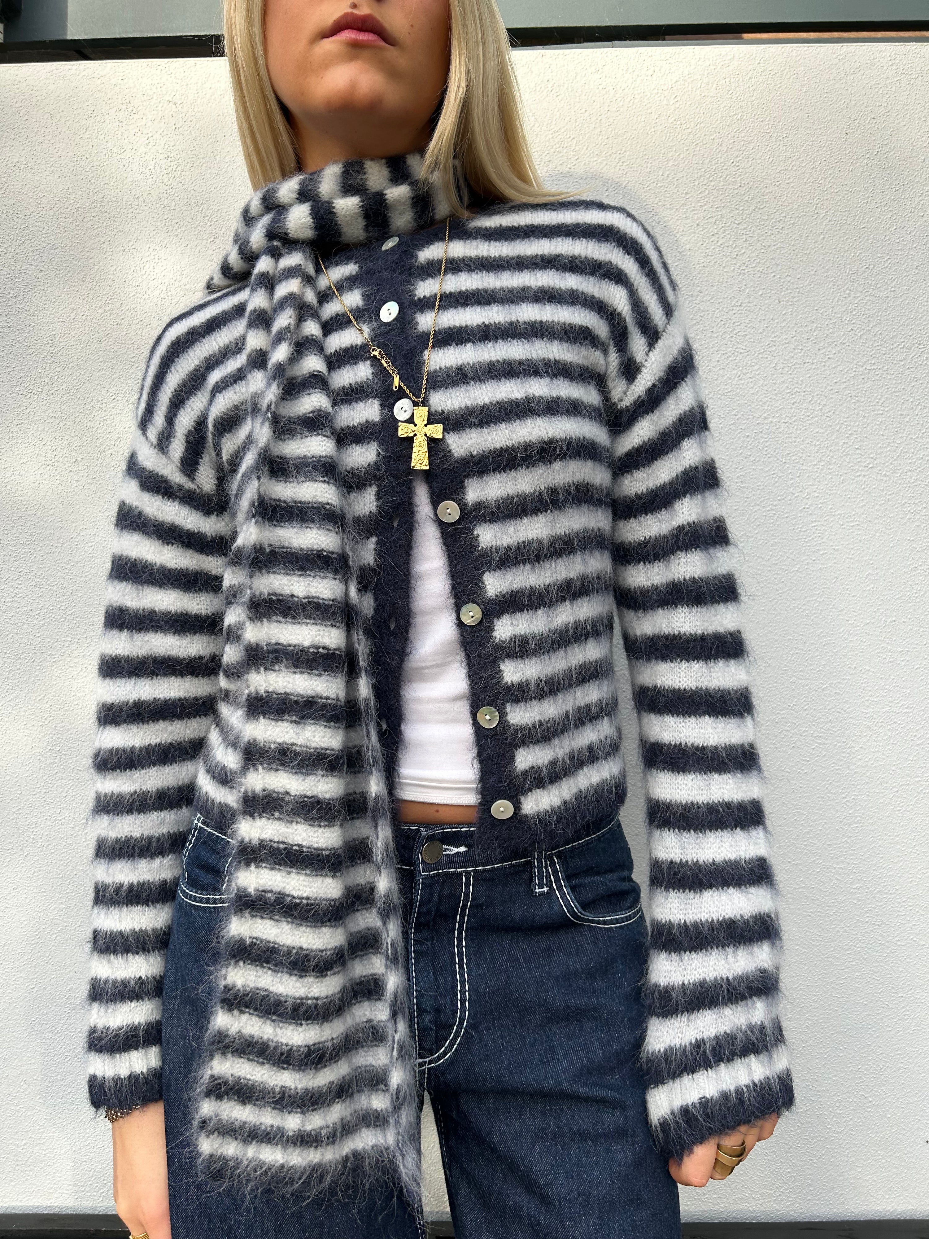 The Evie Scarf - Navy Stripe