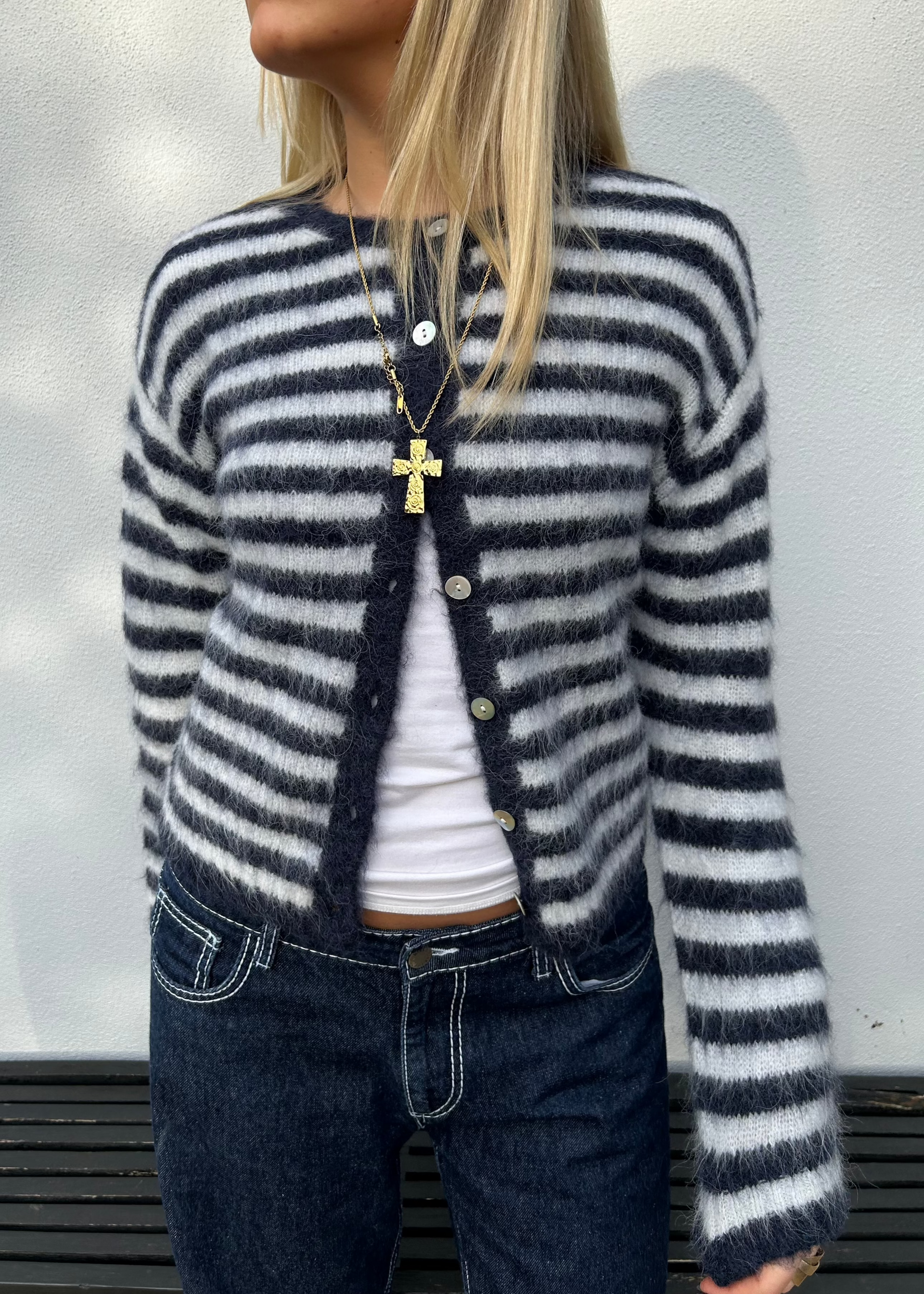Navy Stripe Evie Cardigan | Knitwear – Minka Dink London