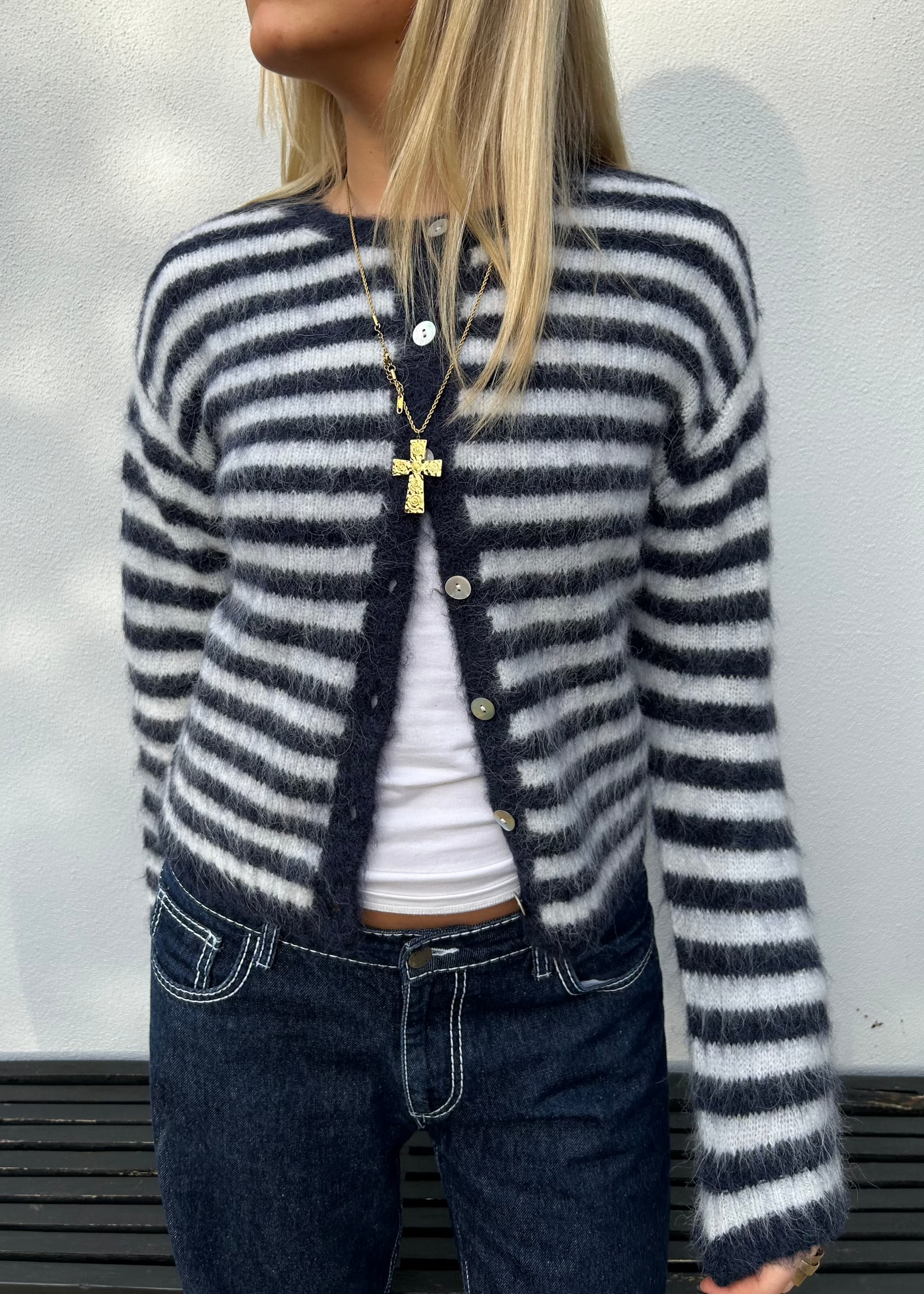 The Evie Cardigan - Navy Stripe