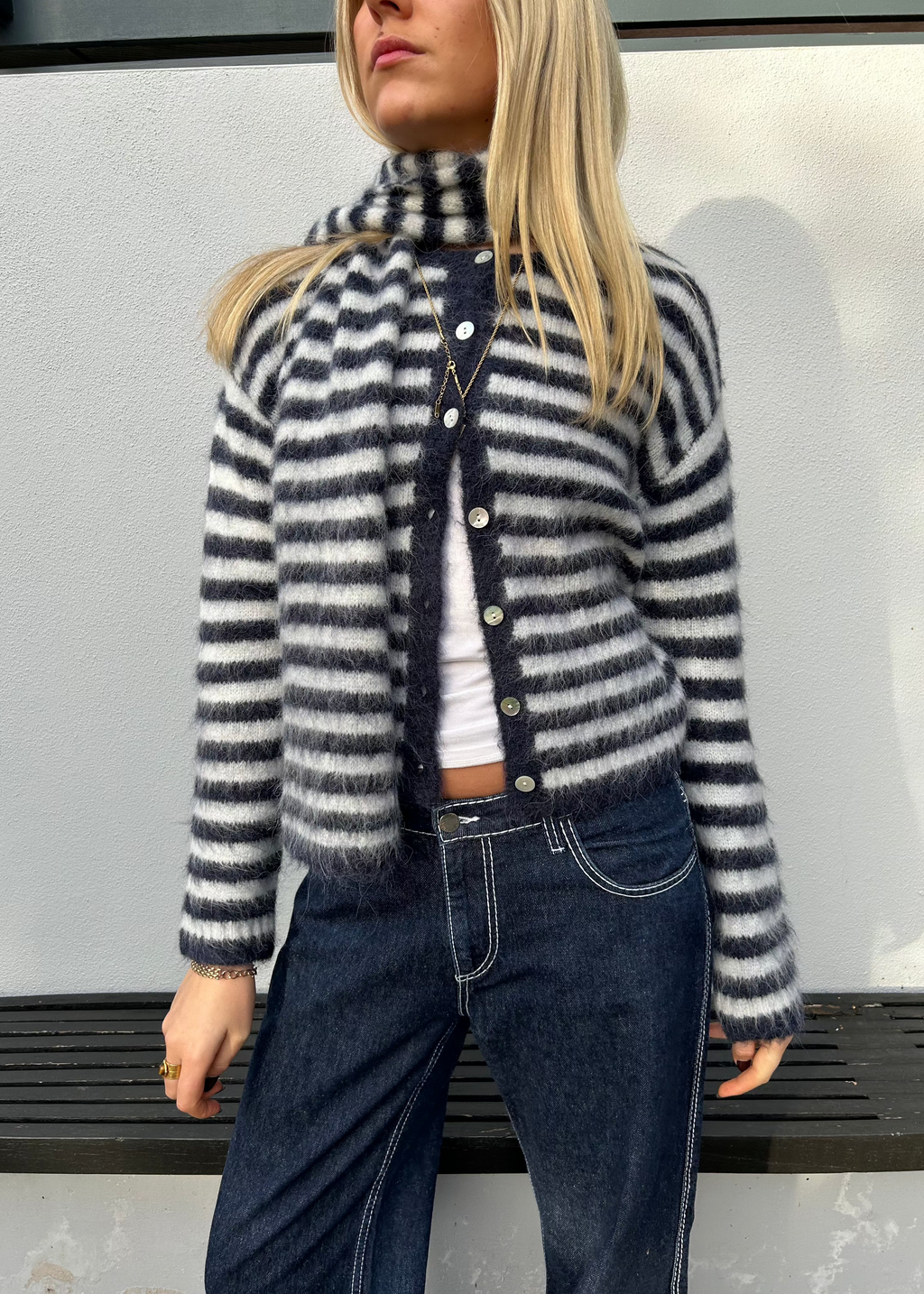 Evie Scarf - Navy Stripe