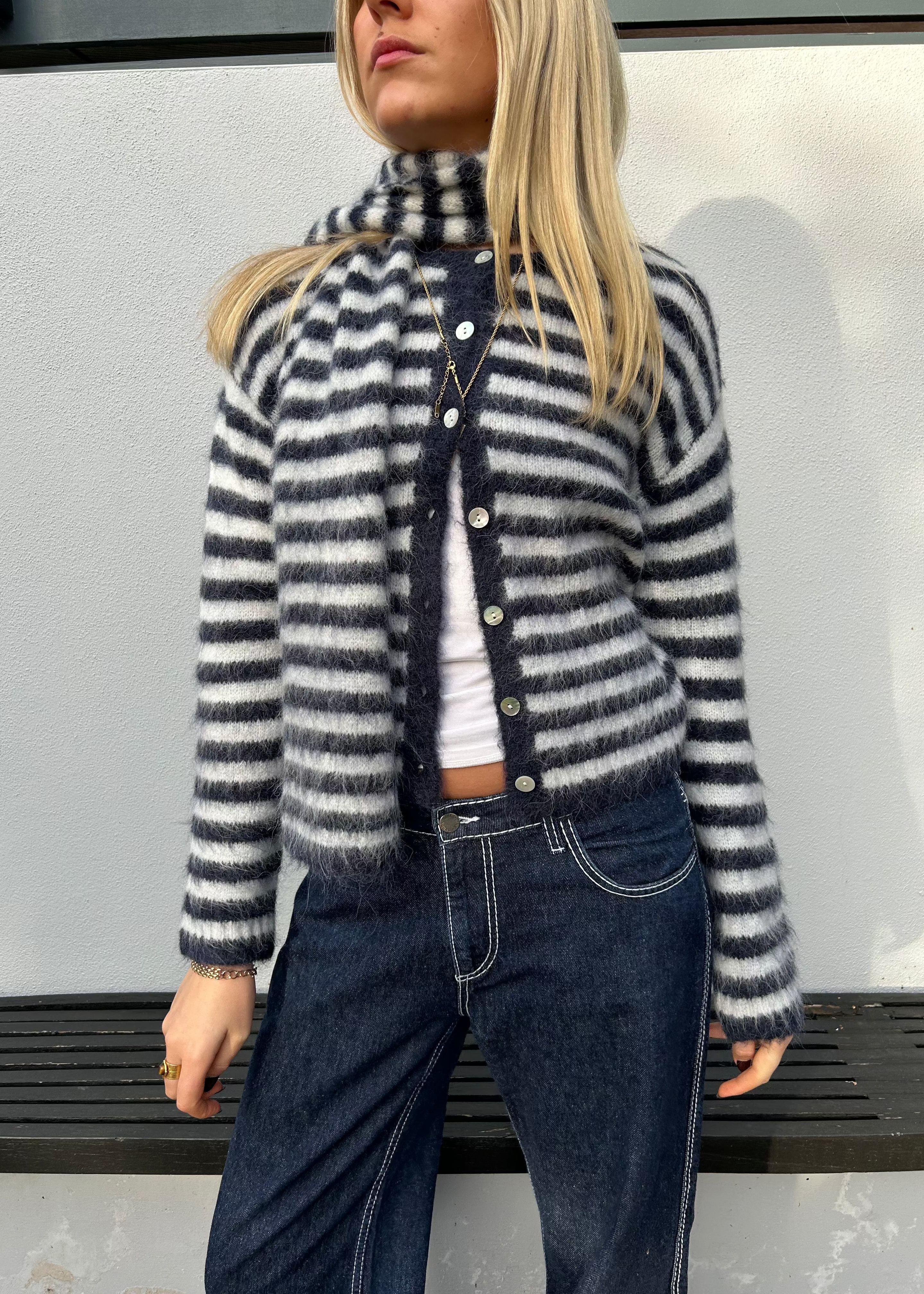 The Evie Scarf - Navy Stripe