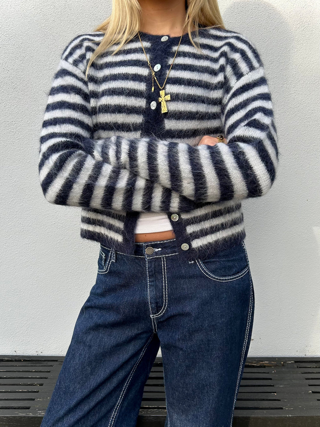 Evie Cardigan - Navy Stripe