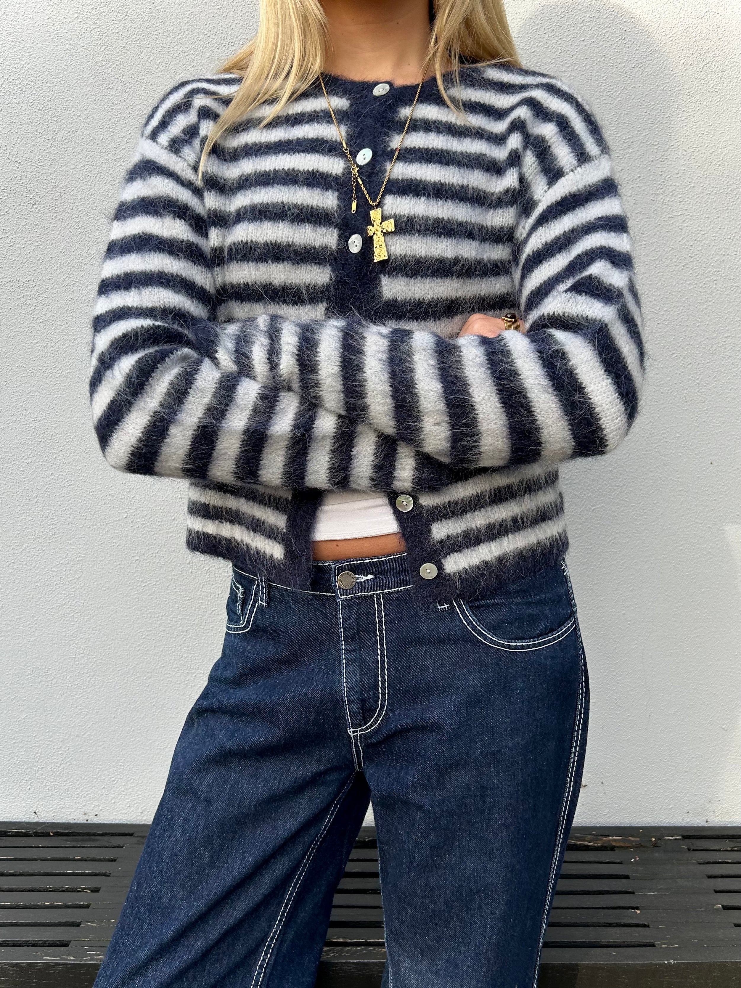 Evie Cardigan - Navy Stripe