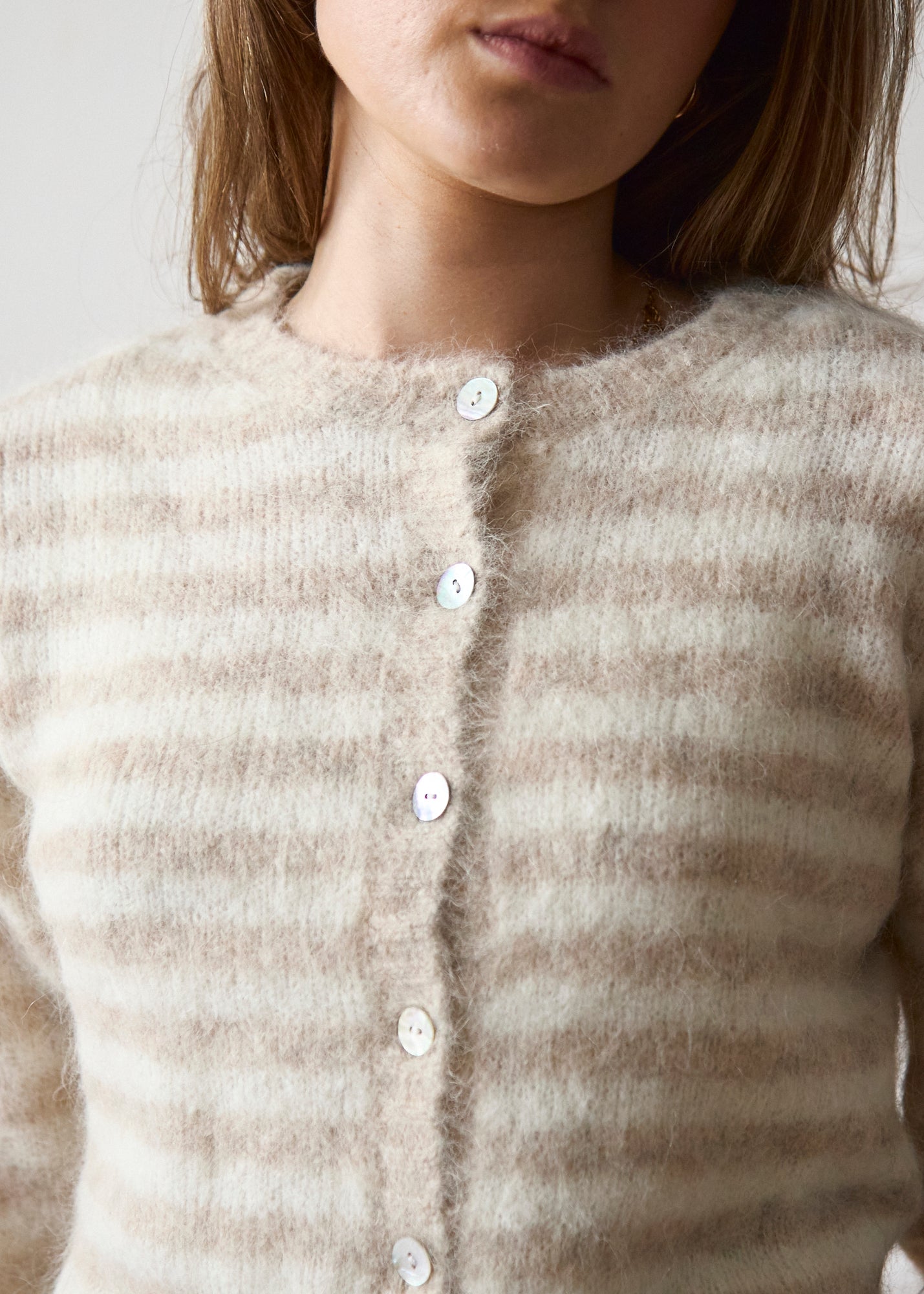 The Evie Cardigan - Beige Stripe