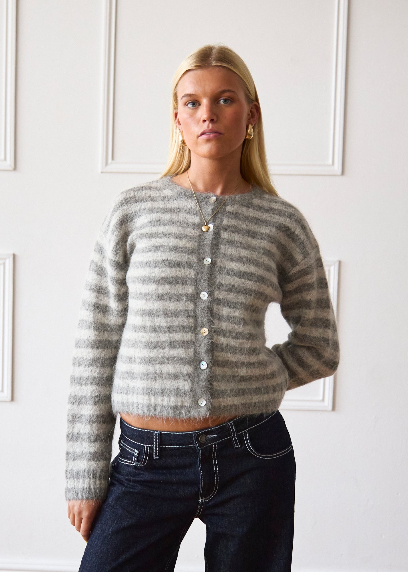 Evie Cardigan - Grey Stripe