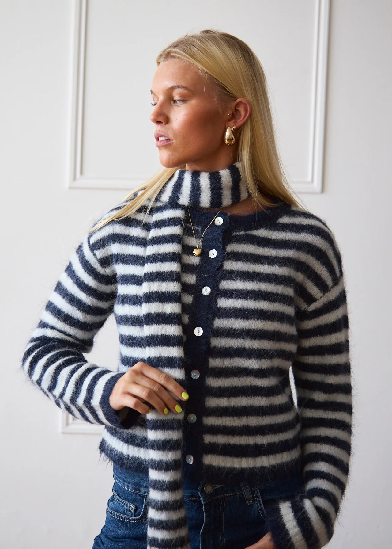 The Navy Stripe Evie Cardigan & Scarf Co-Ord