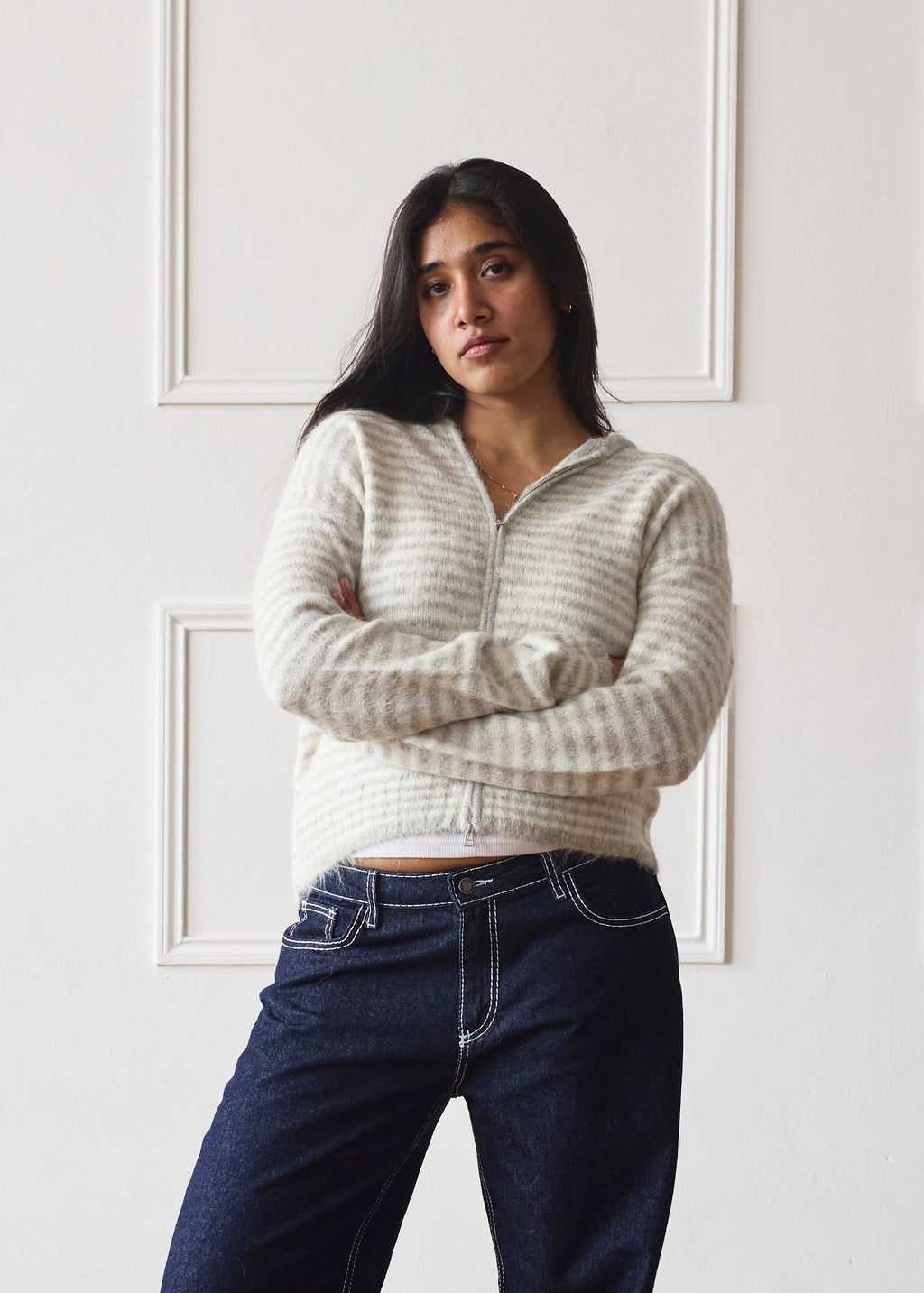 Dual Zip Hoodie - Grey Stripe