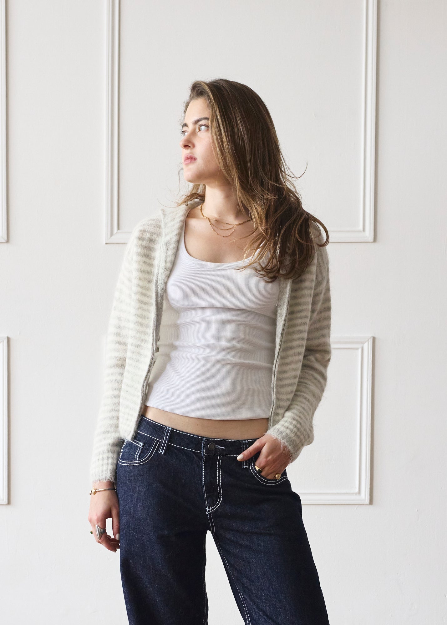 Dual Zip Hoodie - Grey Stripe