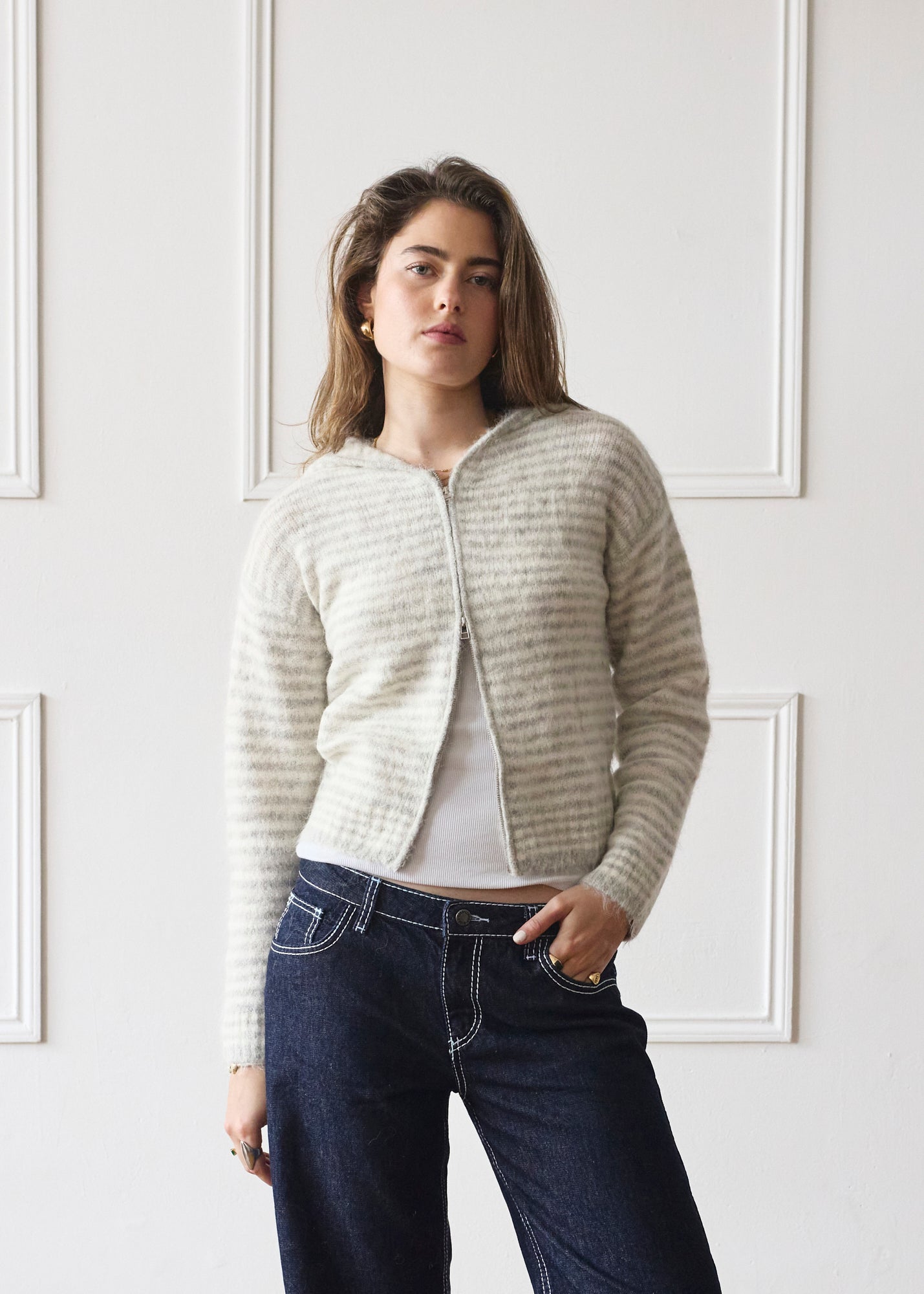 Dual Zip Hoodie - Grey Stripe