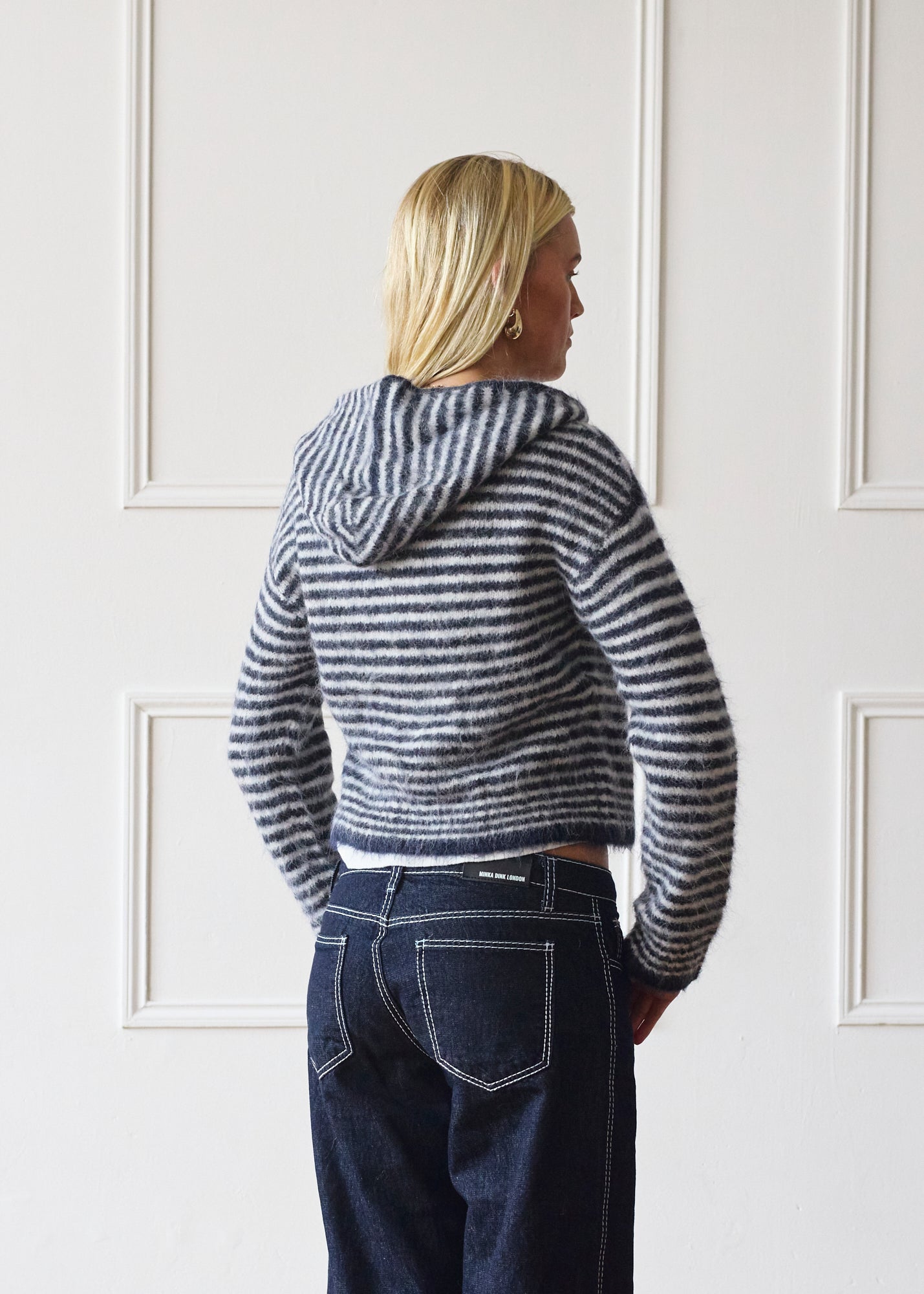 Dual Zip Hoodie - Navy & Cream Stripe